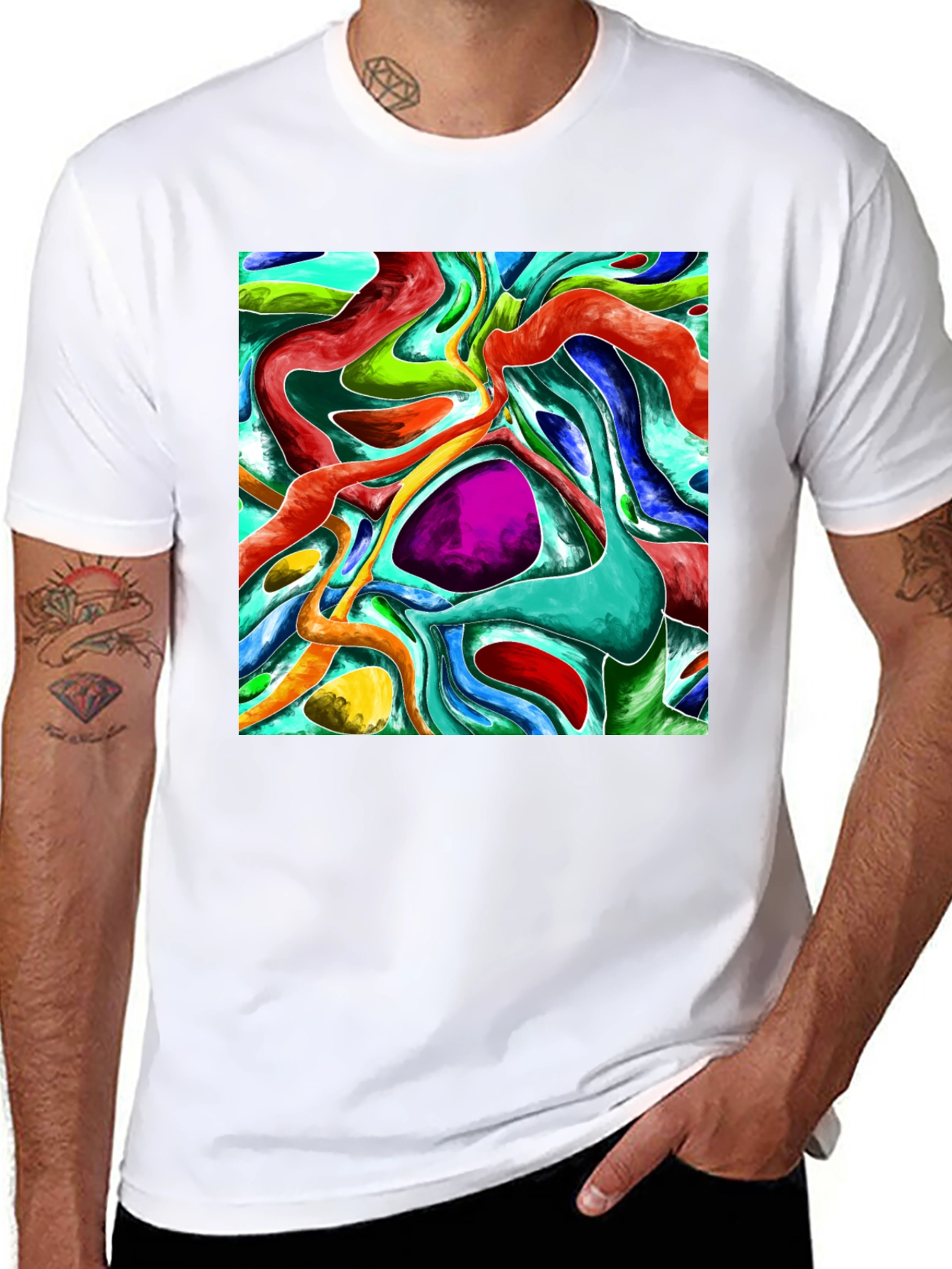 Black Abstract Fluid Art Graphic Tee - Vivid & Unique Design view 8