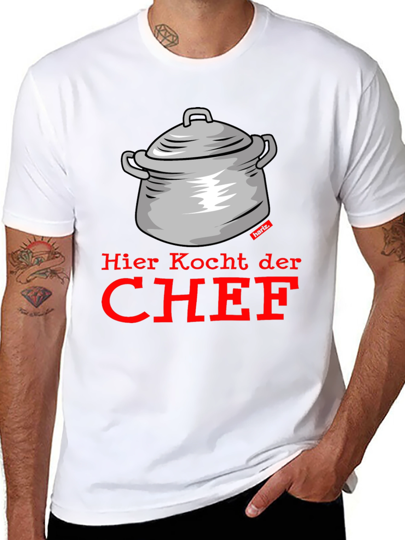Black Chef Cooking Pot T-Shirt - Funny Kitchen Humor view 8