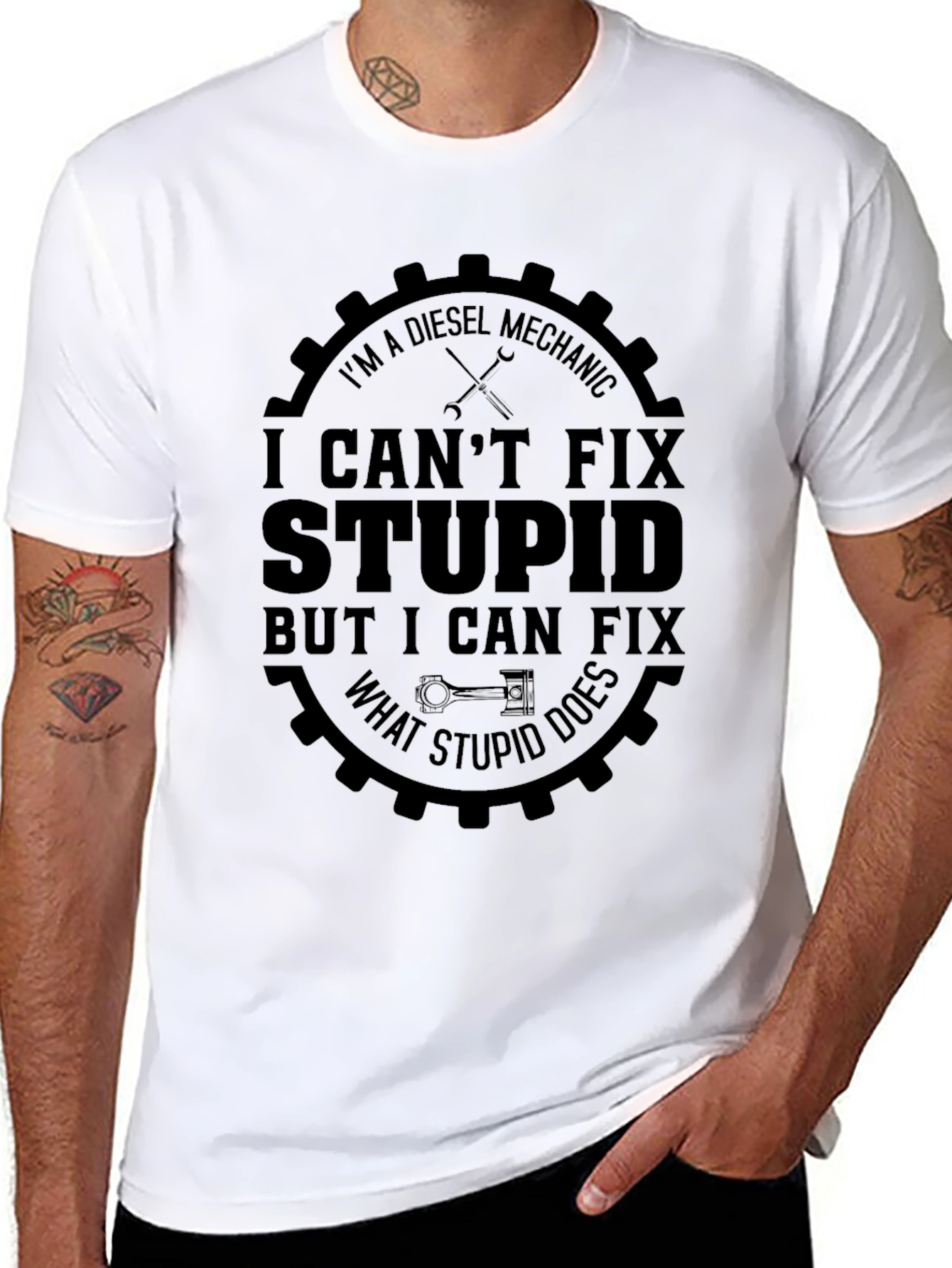Black Diesel Mechanic T-Shirt: I Can't Fix Stupid! view 8