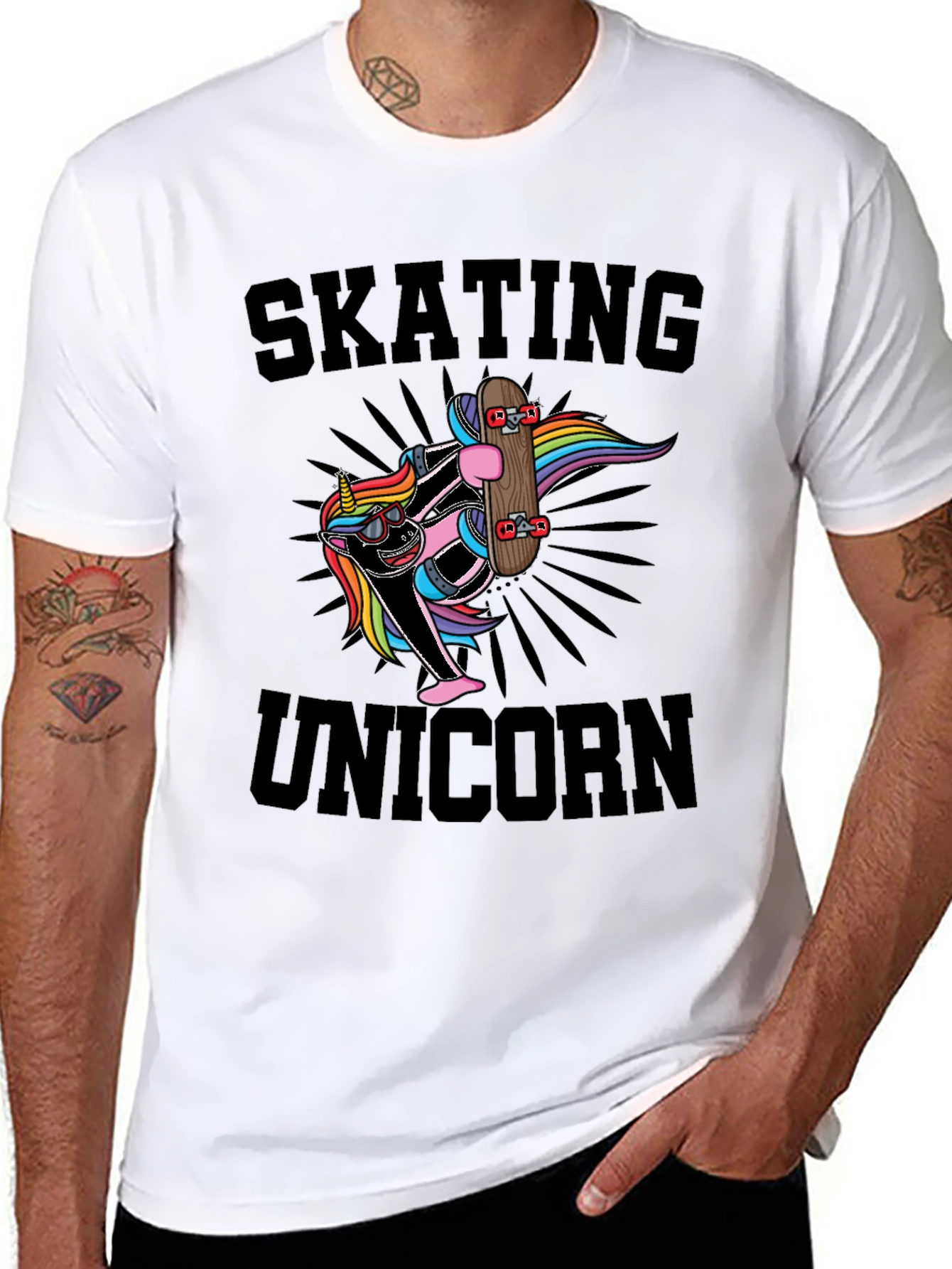 Black Skating Unicorn Black T-Shirt Cool Graphic Tee view 8
