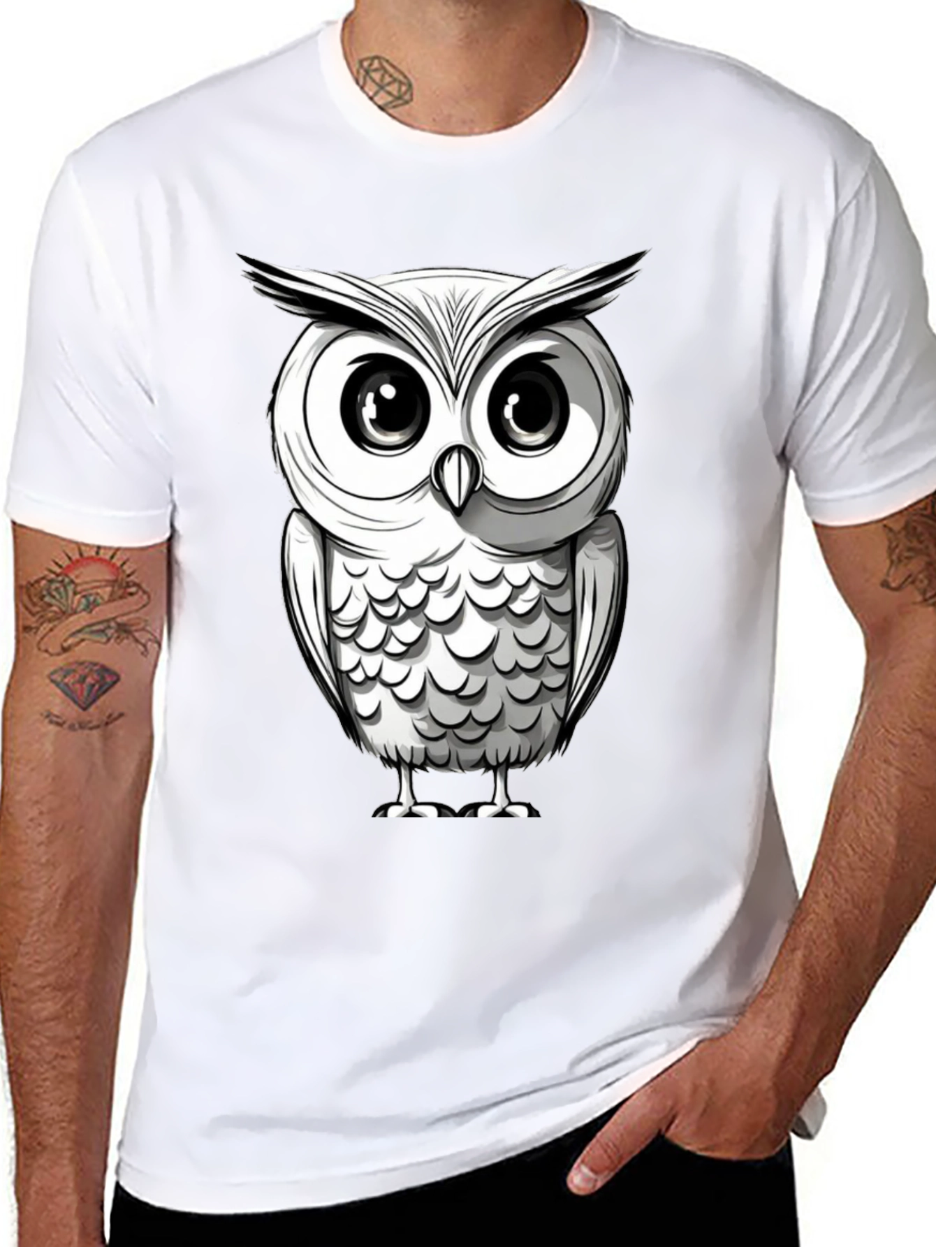 Black Owl Graphic Print Men's Black T-Shirt view 8