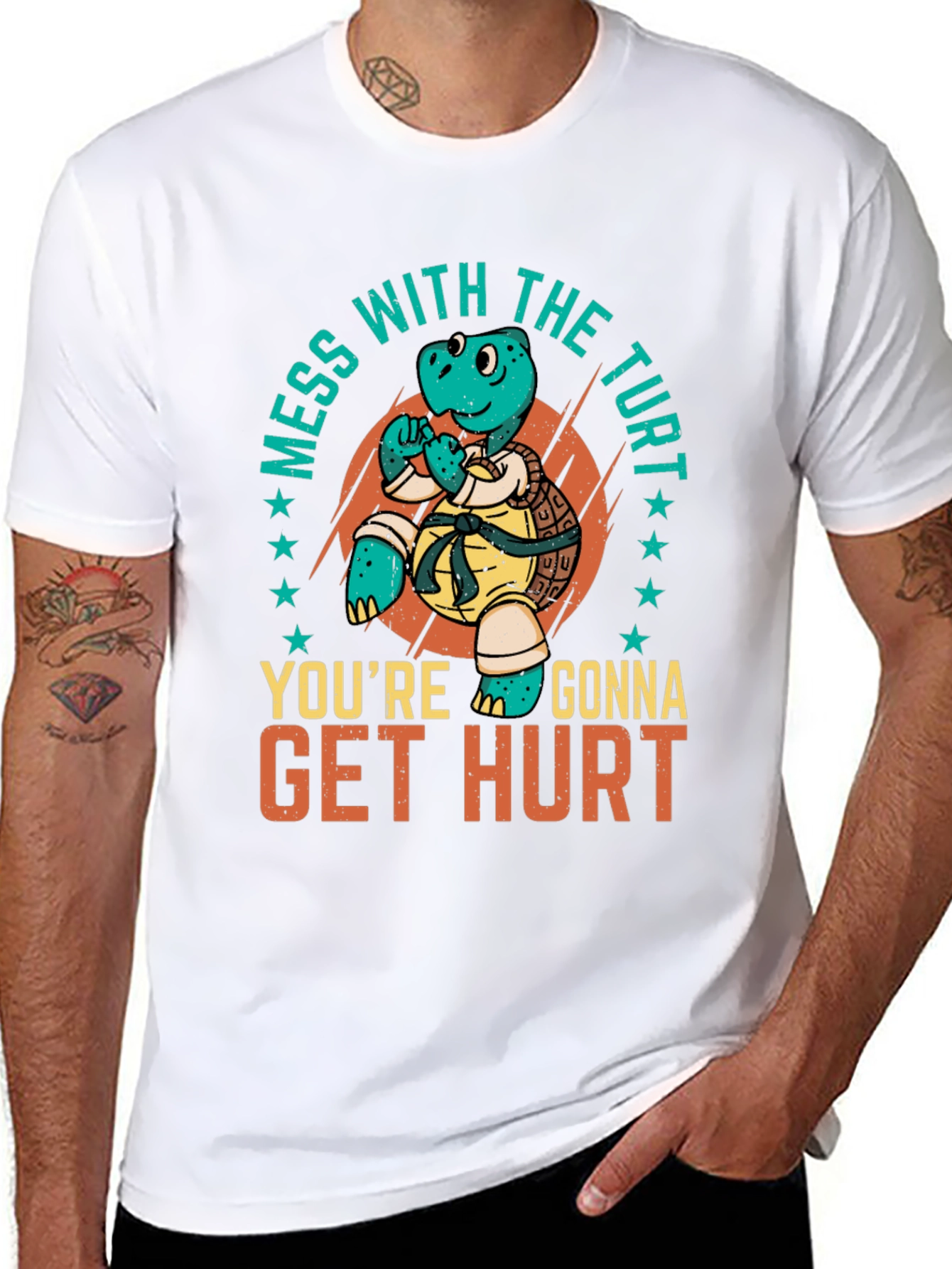 Black Martial Arts Turtle T-Shirt - Mess with the Turt view 8