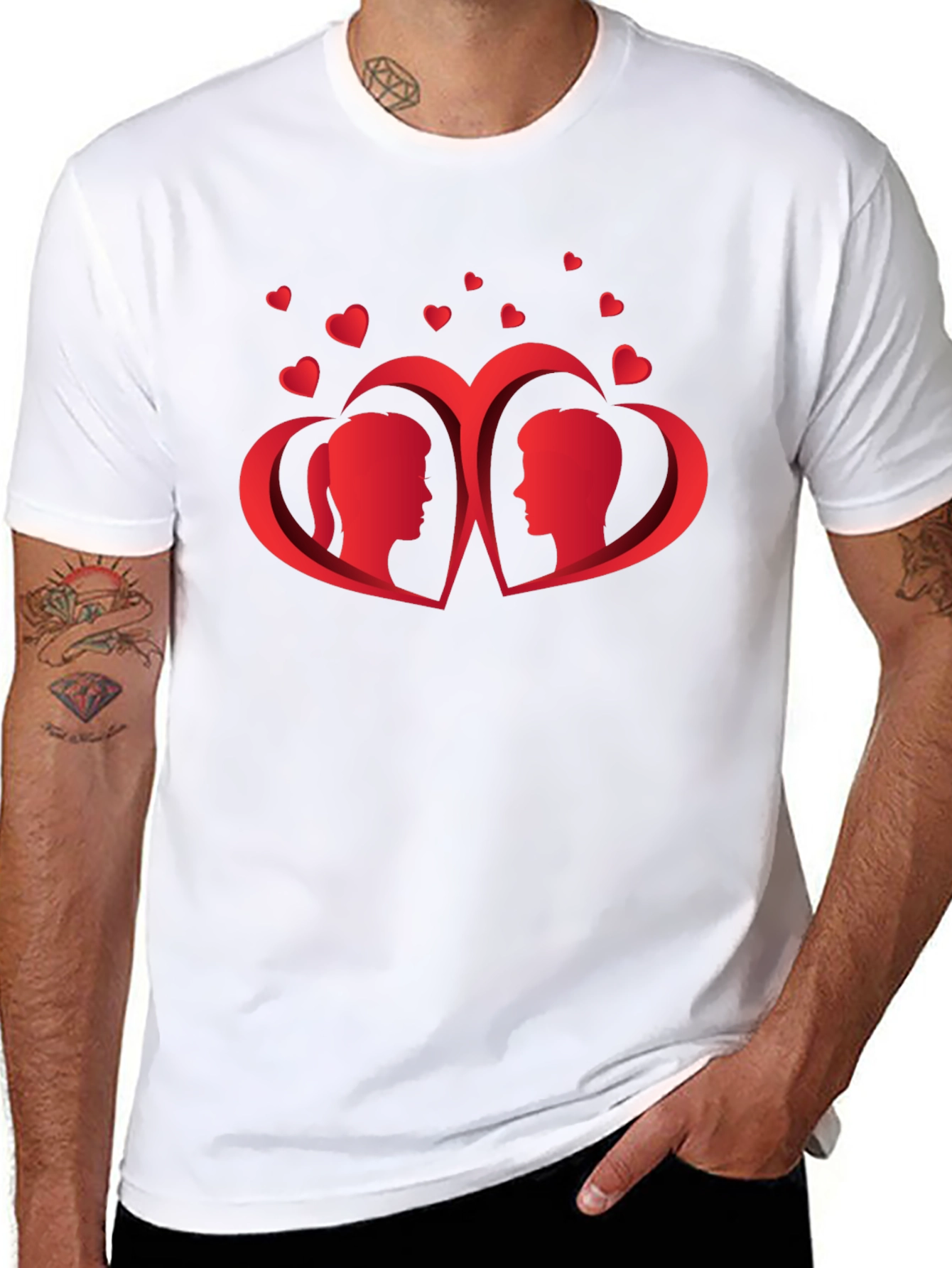 Heart Couple Graphic Tee - Romantic Black T-Shirt - 8
