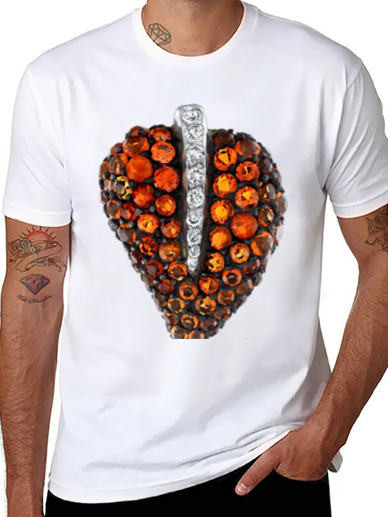 Black Unique Gemstone Pendant Graphic Black Tee view 8