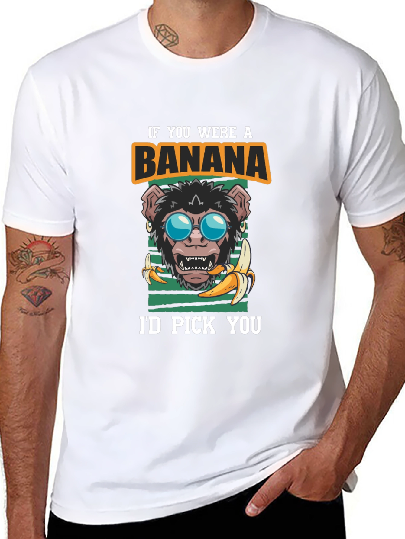 Black Funny Monkey Banana T-Shirt - I'd Pick You Graphic Tee view 8