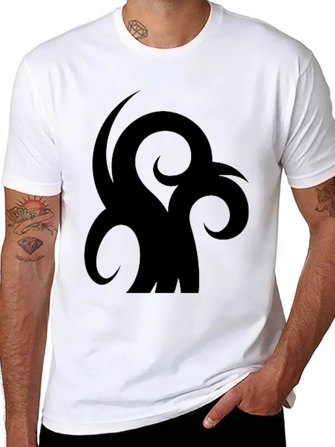 Black Men's Black T-Shirt with Abstract Graphic Design view 8