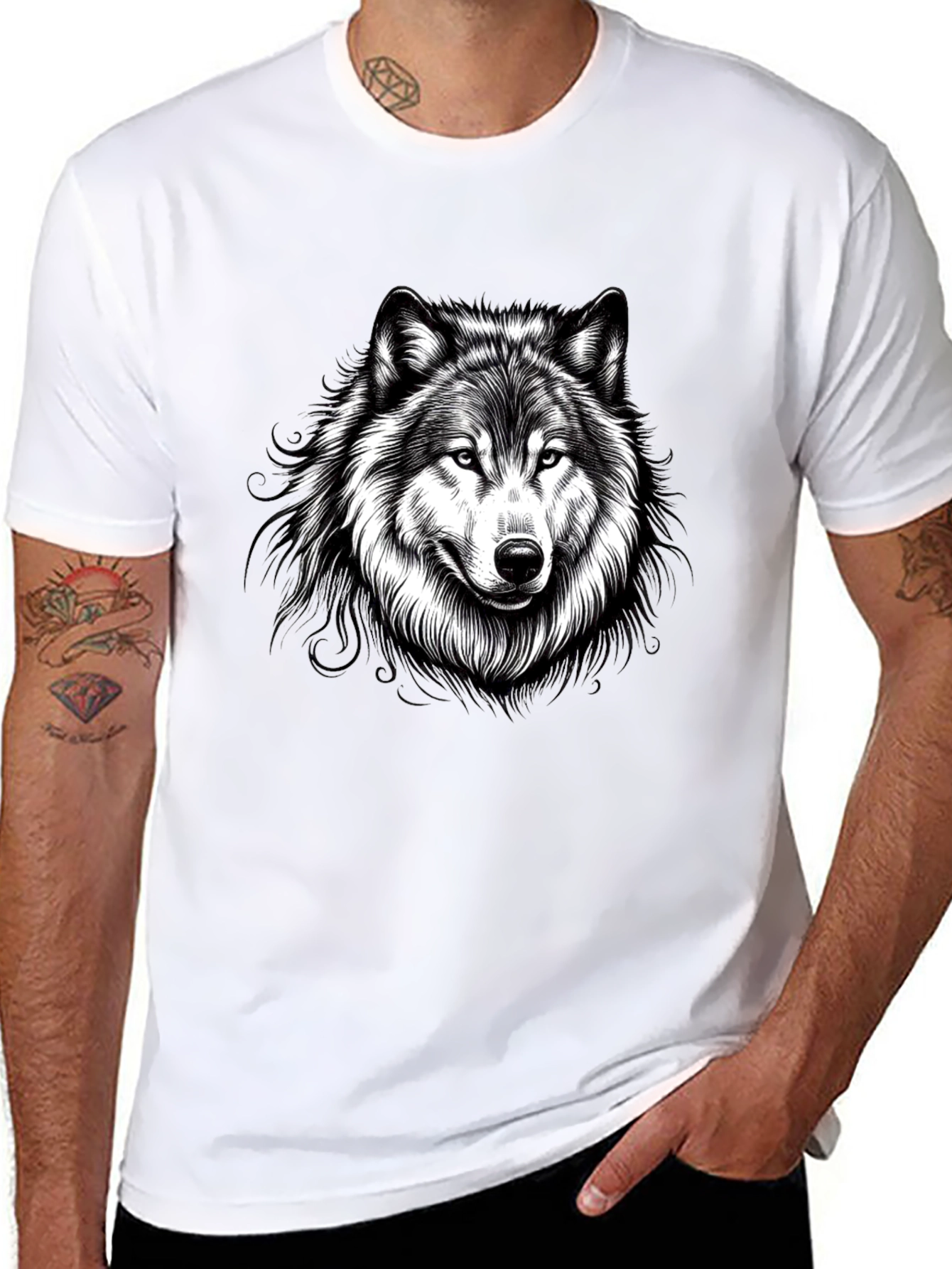Black Black Wolf Graphic Print Men's T-Shirt view 8