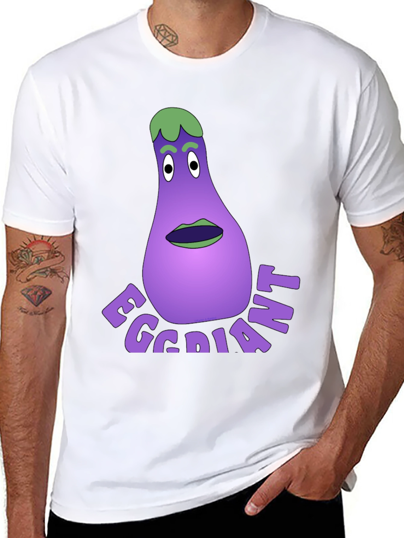 Black Eggdiant Funny Cartoon T-Shirt view 8