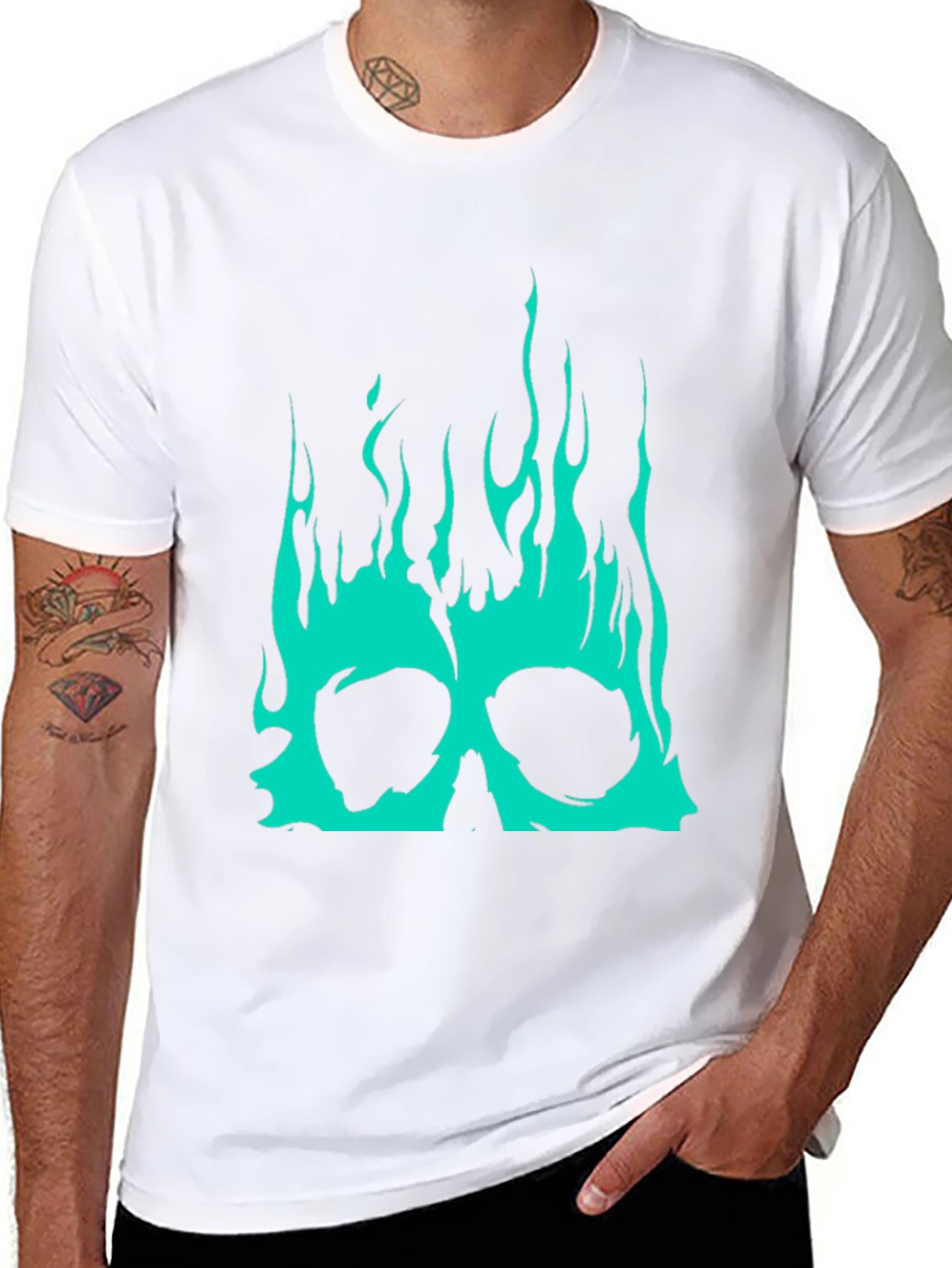 Black Skull Flames Graphic Tee - Black view 8