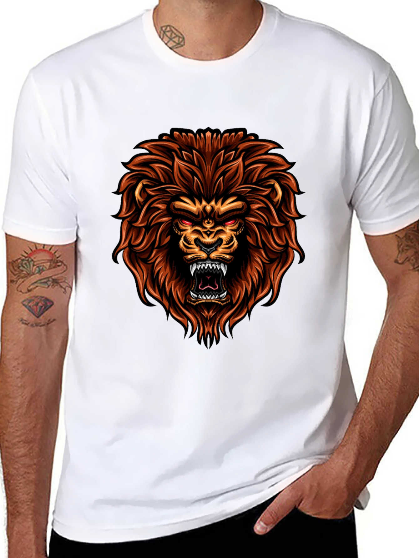 Black Lion Graphic Print Crew Neck T-Shirt view 8