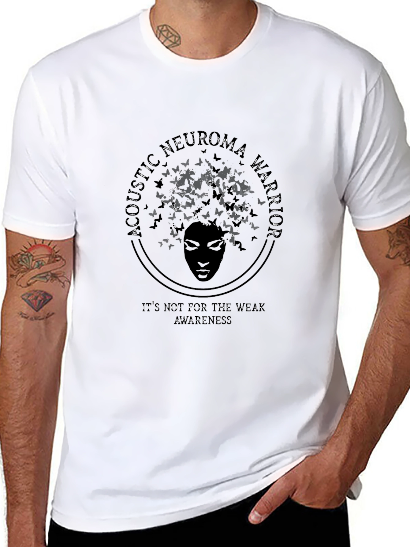 Black Acoustic Neuroma Warrior Awareness Black T-Shirt view 8