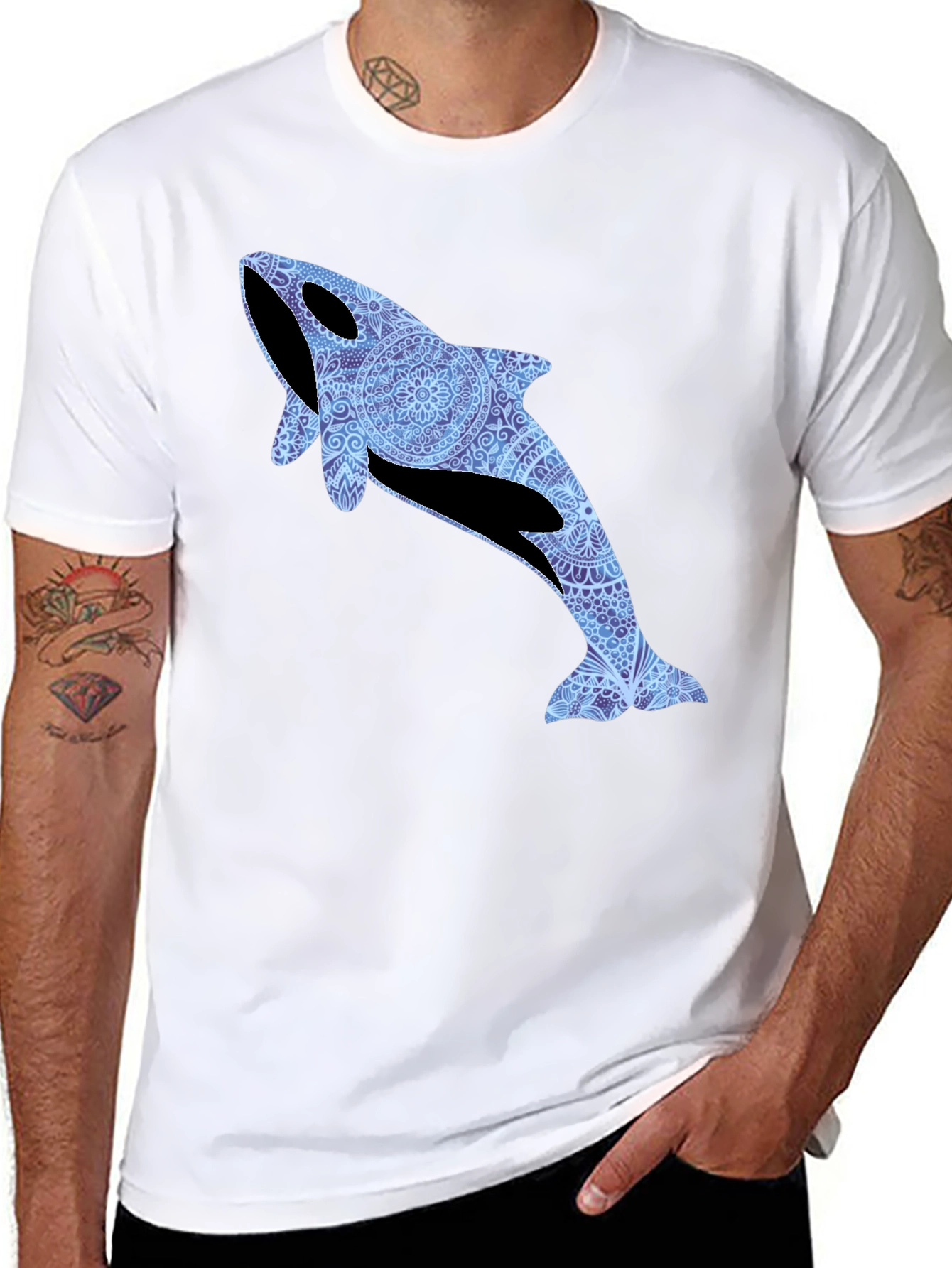 Black Orca Whale Mandala T-Shirt - Stylish Marine Life Tee view 8