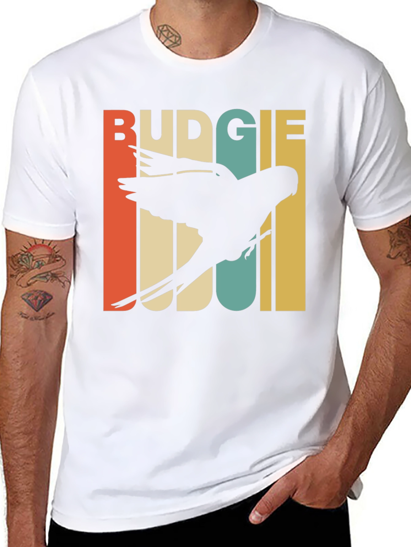 Black Retro Budgie T-Shirt view 8