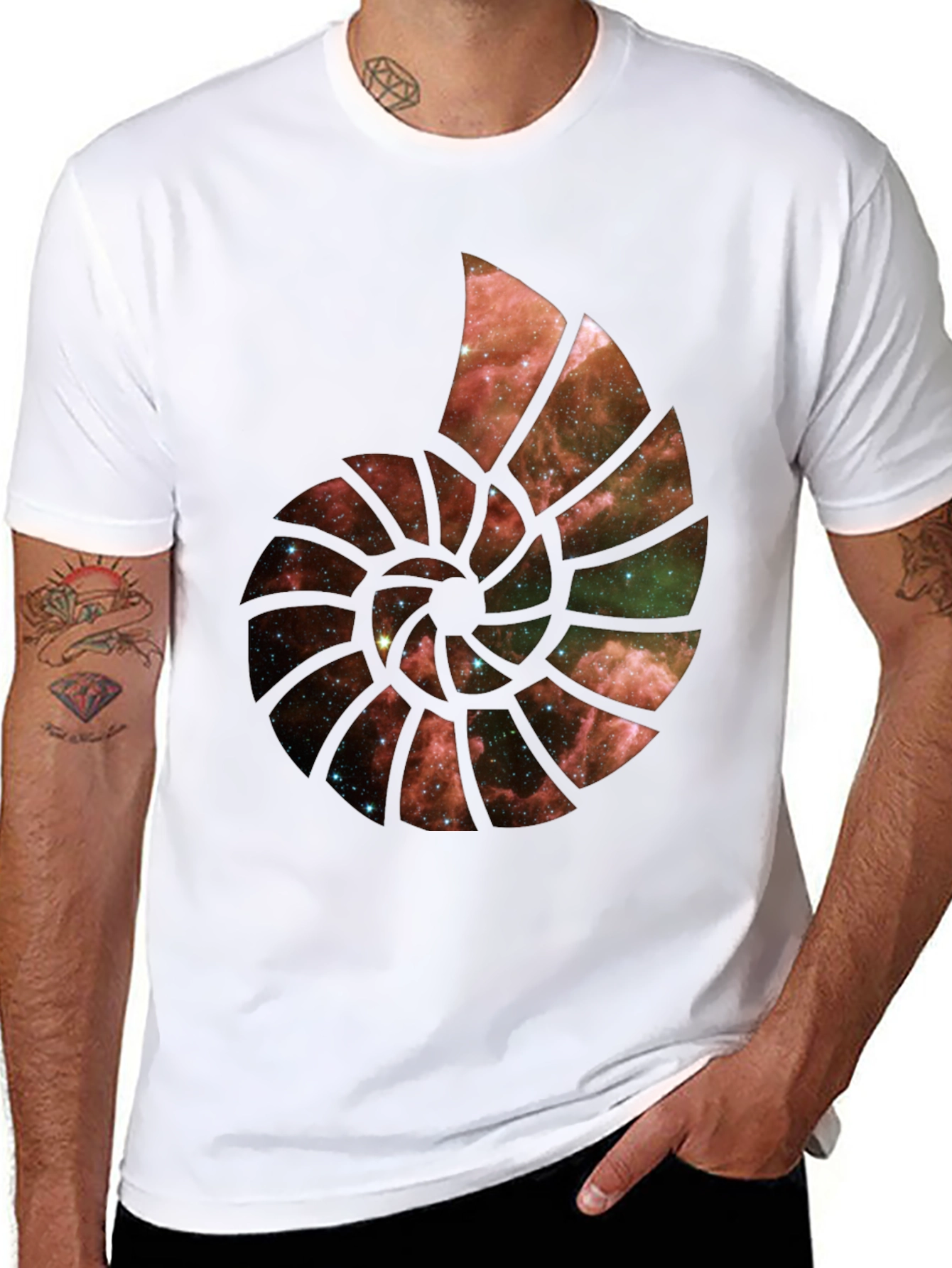 Black Galaxy Nautilus Graphic Tee - Black Cotton Blend view 8