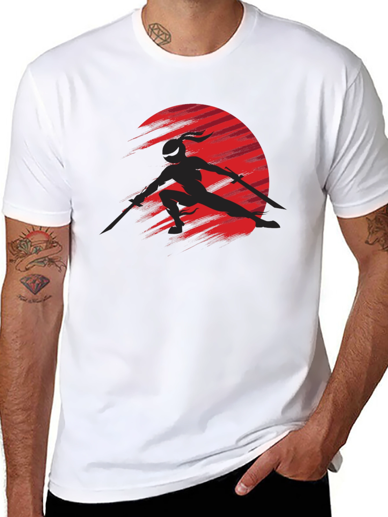 Black Ninja Silhouette Graphic Black T-Shirt view 8