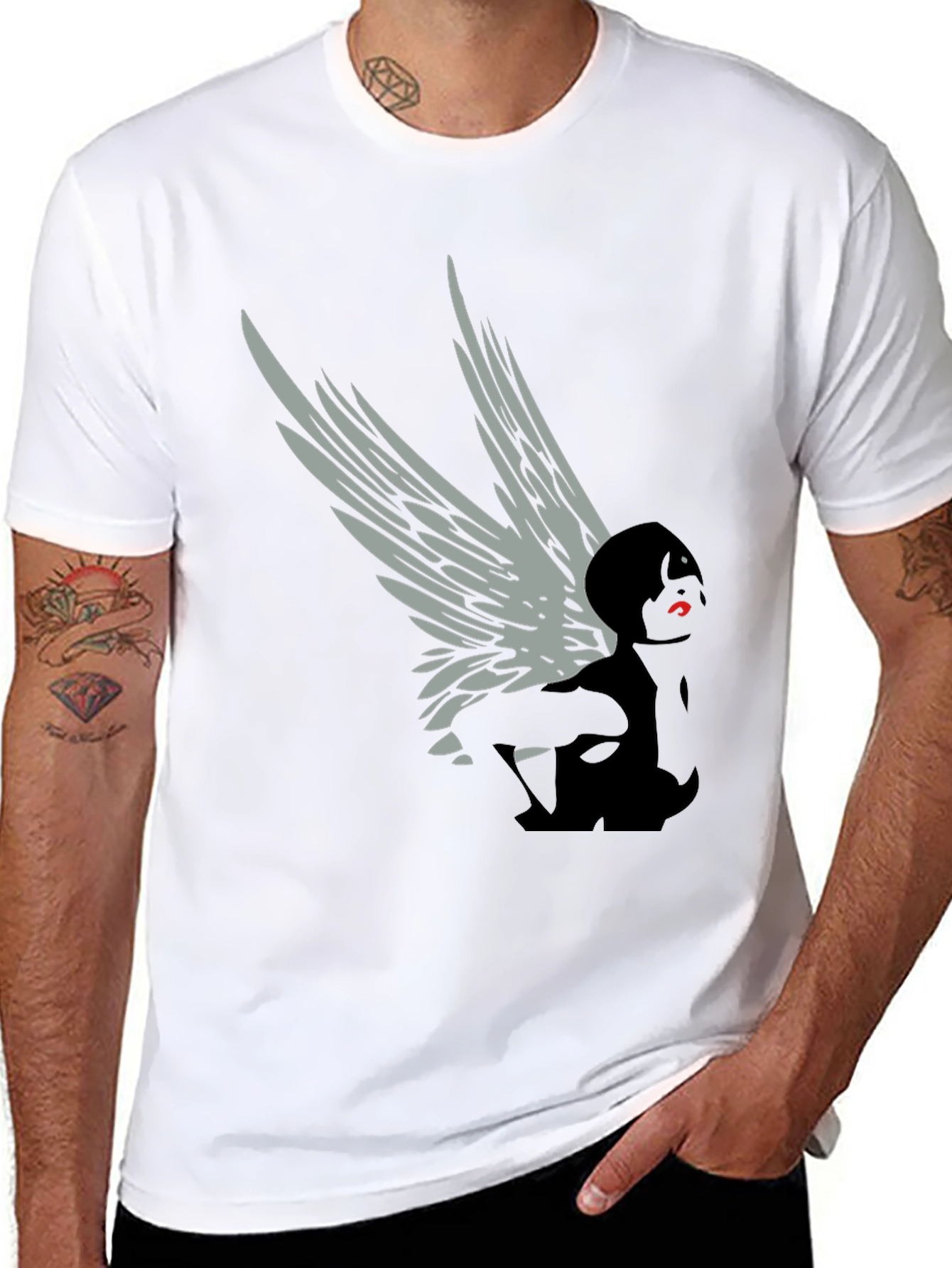 Black Winged Figure Graphic Tee - Stylish Black T-Shirt view 8