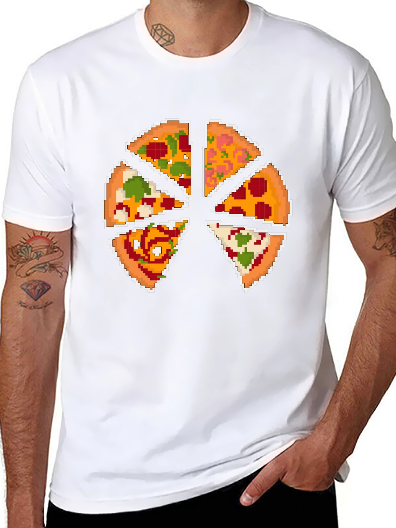 Black Pixel Pizza Slice Graphic T-Shirt - Fun Novelty Tee view 8