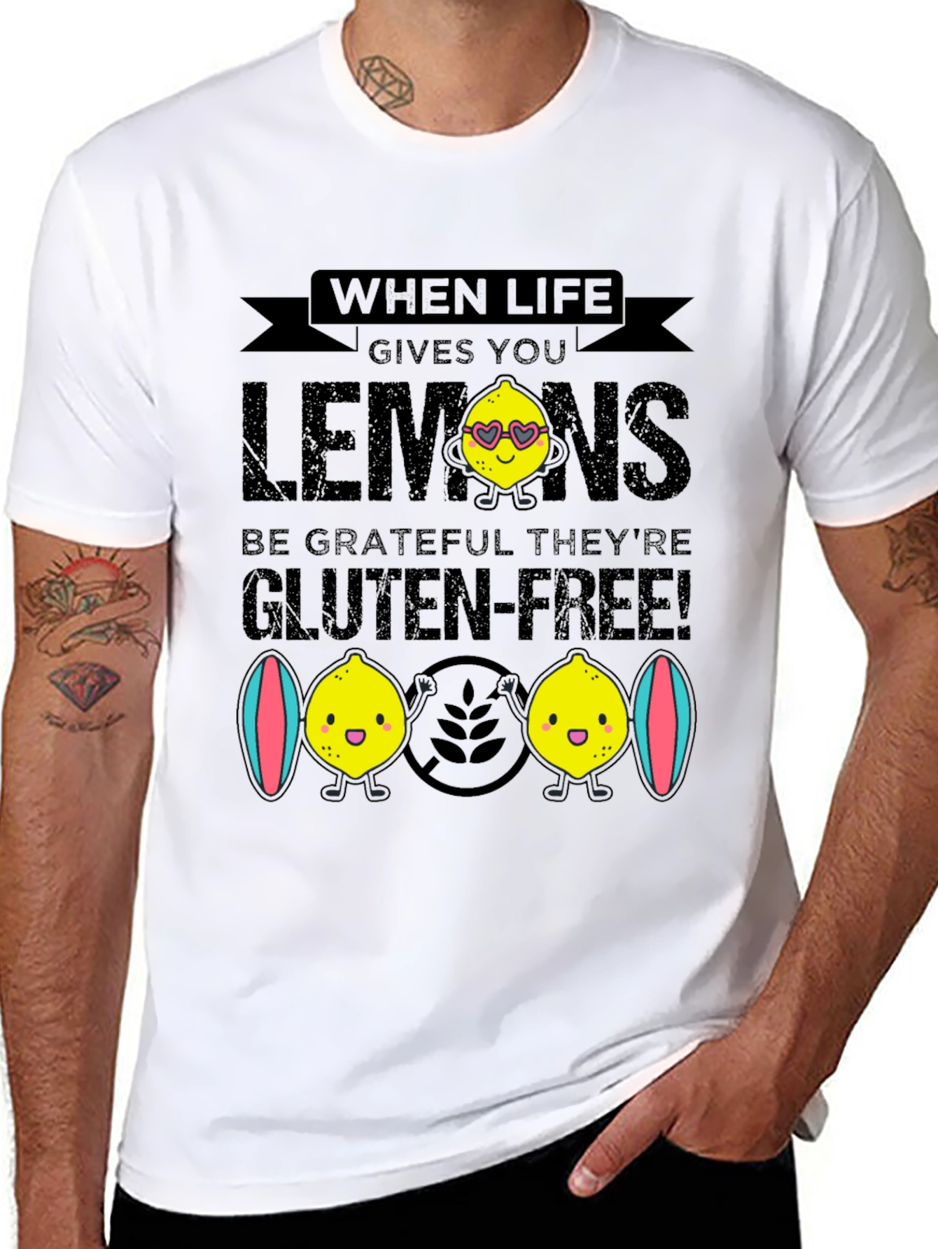 Black Funny Gluten-Free Lemon Graphic Tee view 8