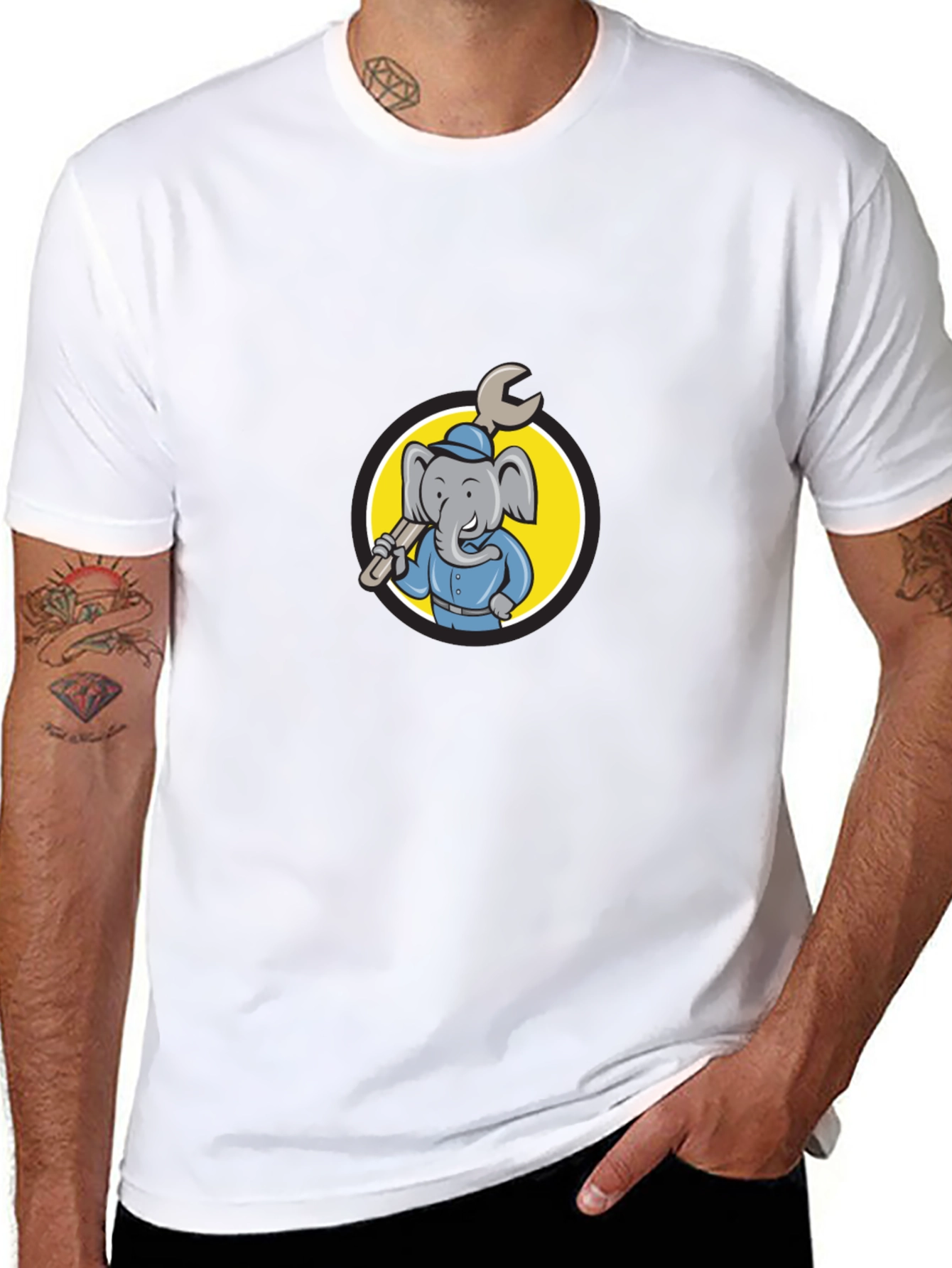 Black Elephant Mechanic T-Shirt - Cartoon Animal Tee view 8