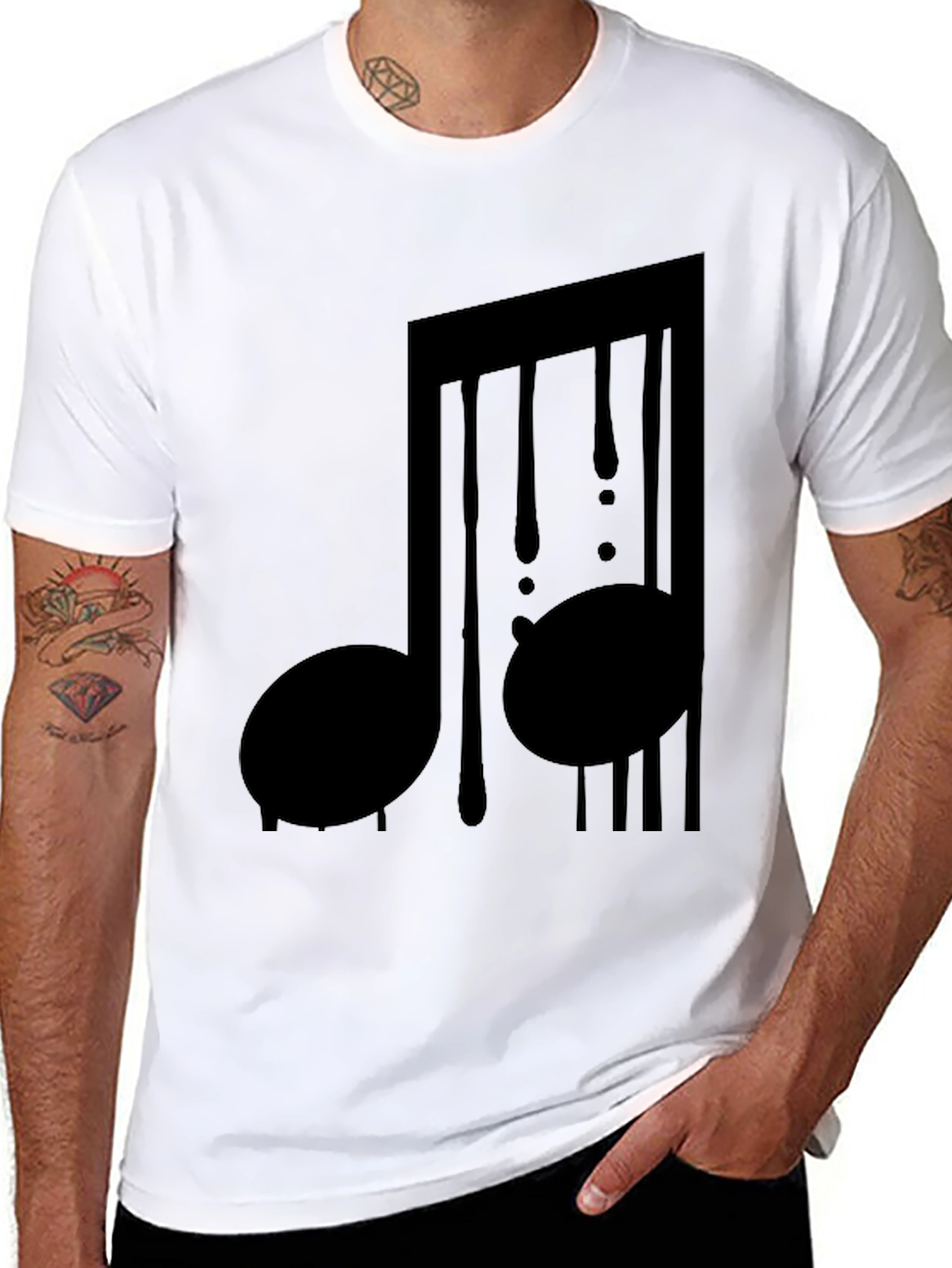 Black Music Note Drip Graphic Tee - Black Cotton Shirt view 8