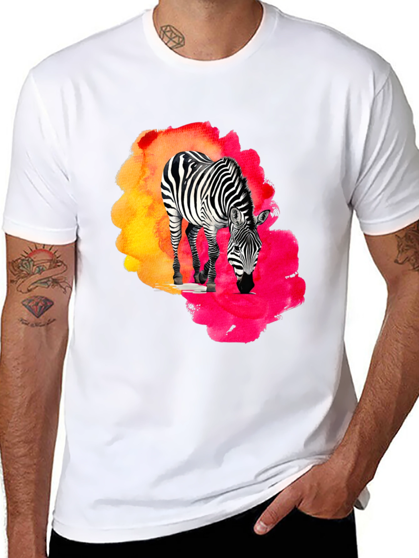 Black Zebra Splash Graphic Tee - Black Cotton Blend view 8