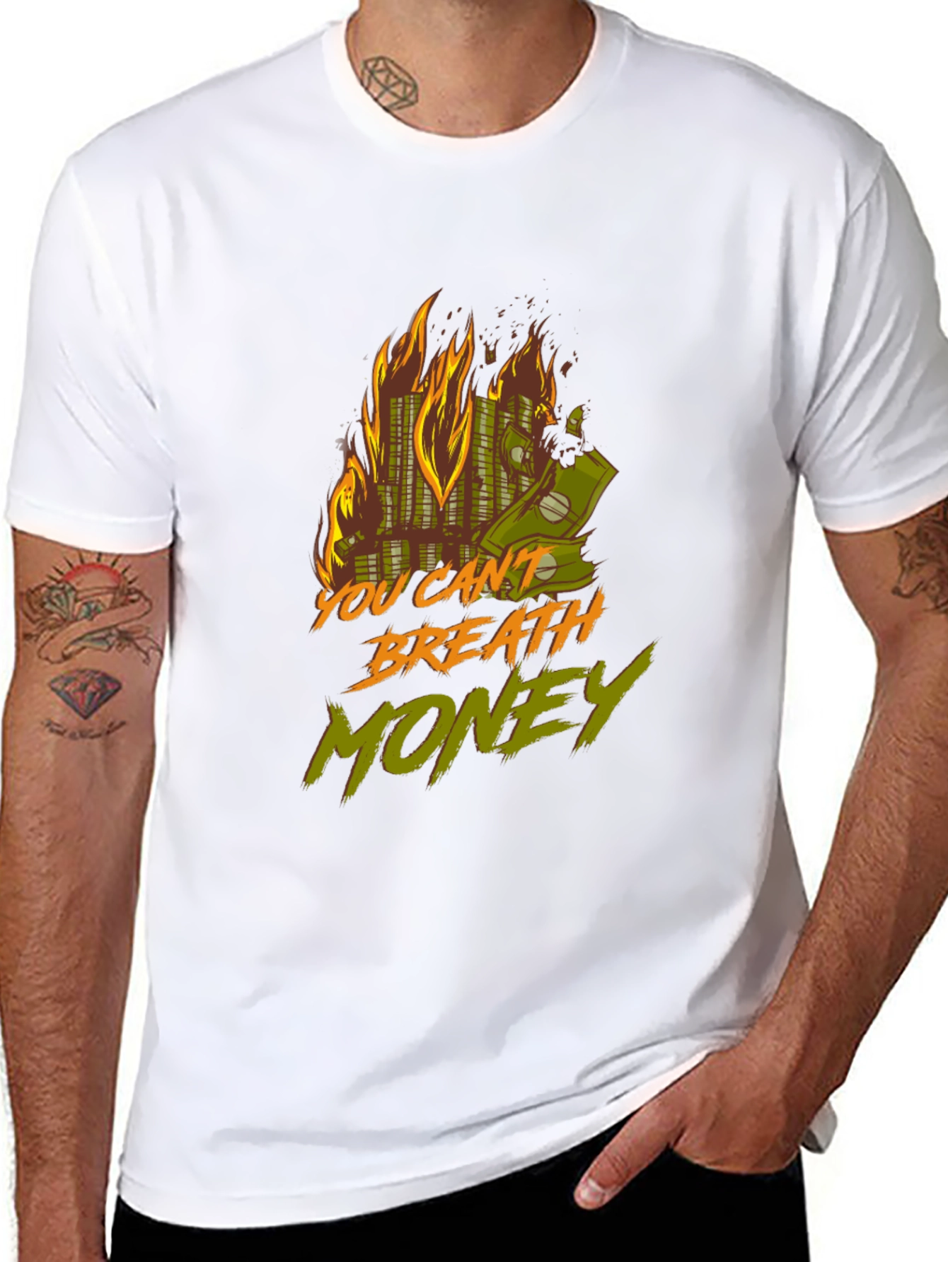 Black Burning Money Graphic Tee view 8