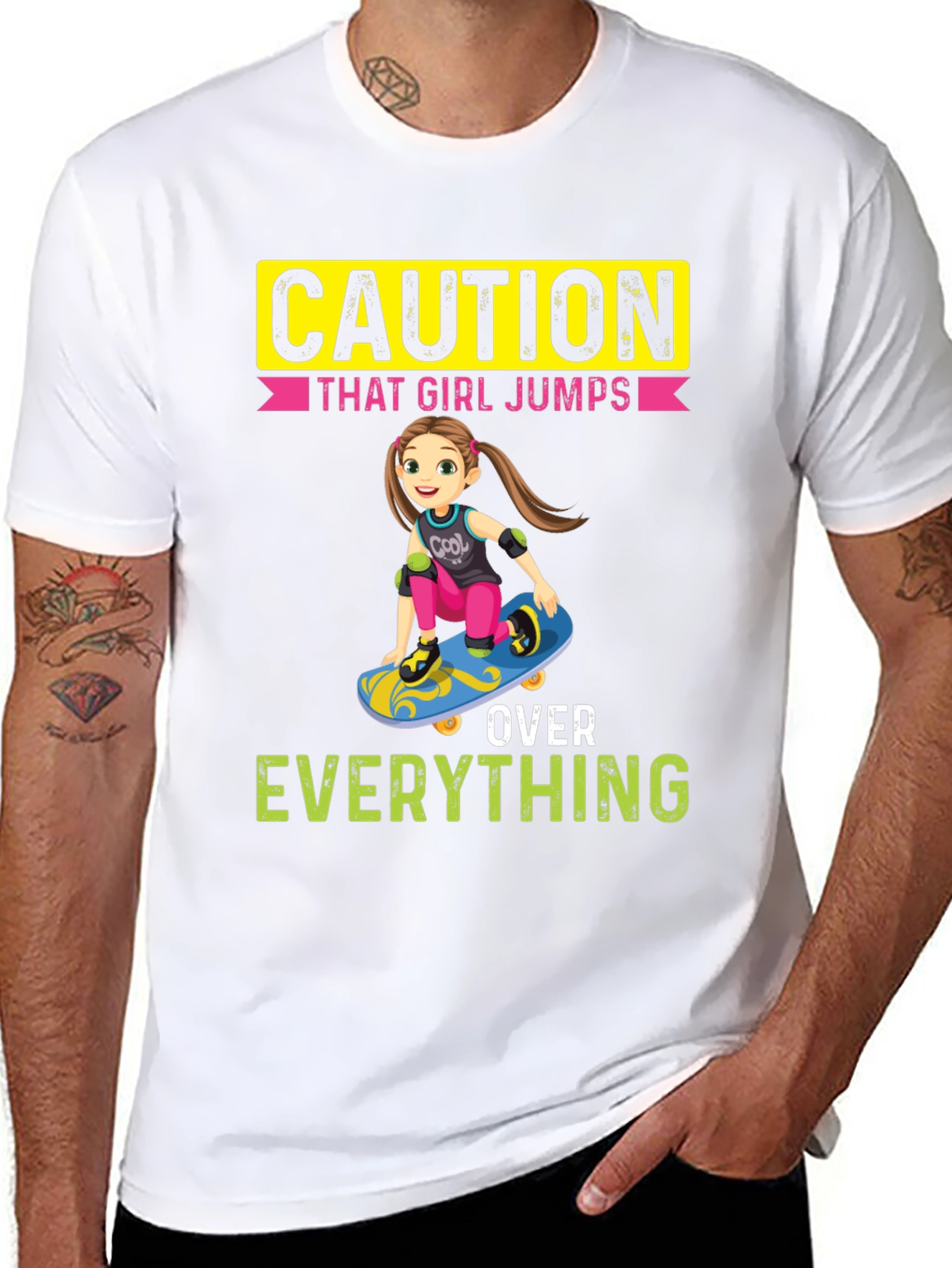 Black Caution: That Girl Jumps Over Everything Graphic Tee view 8