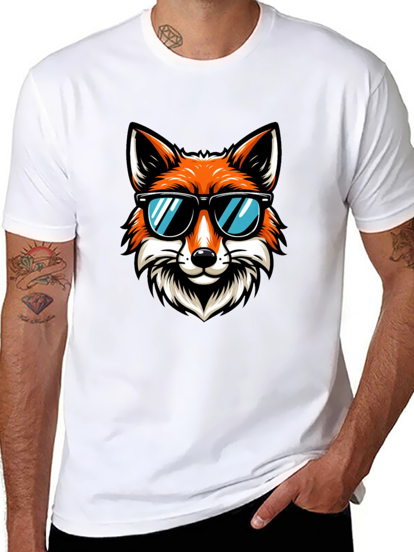 Black Cool Fox Graphic T-Shirt - Black Cotton Tee view 8