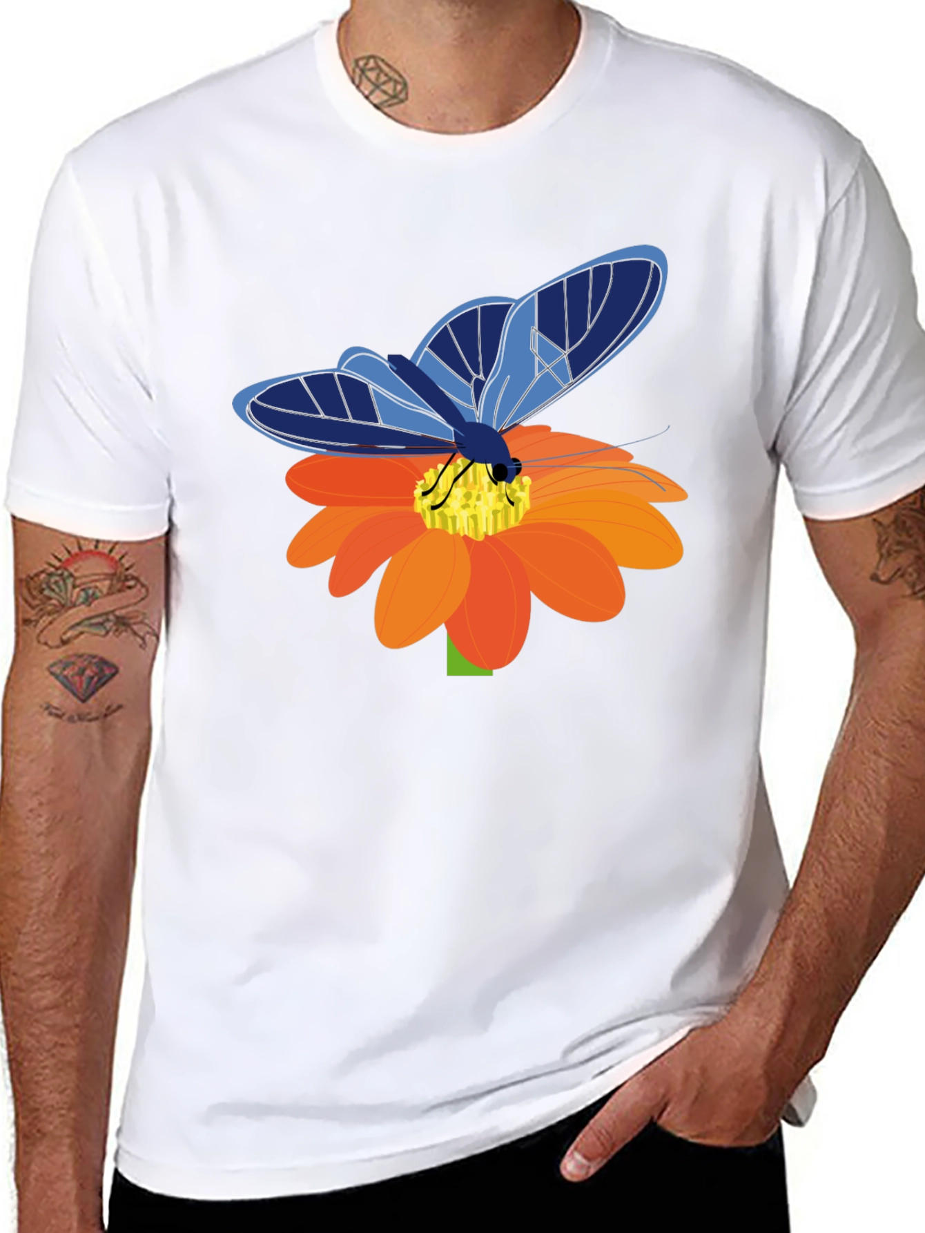 Black Butterfly on Flower Graphic T-Shirt view 8
