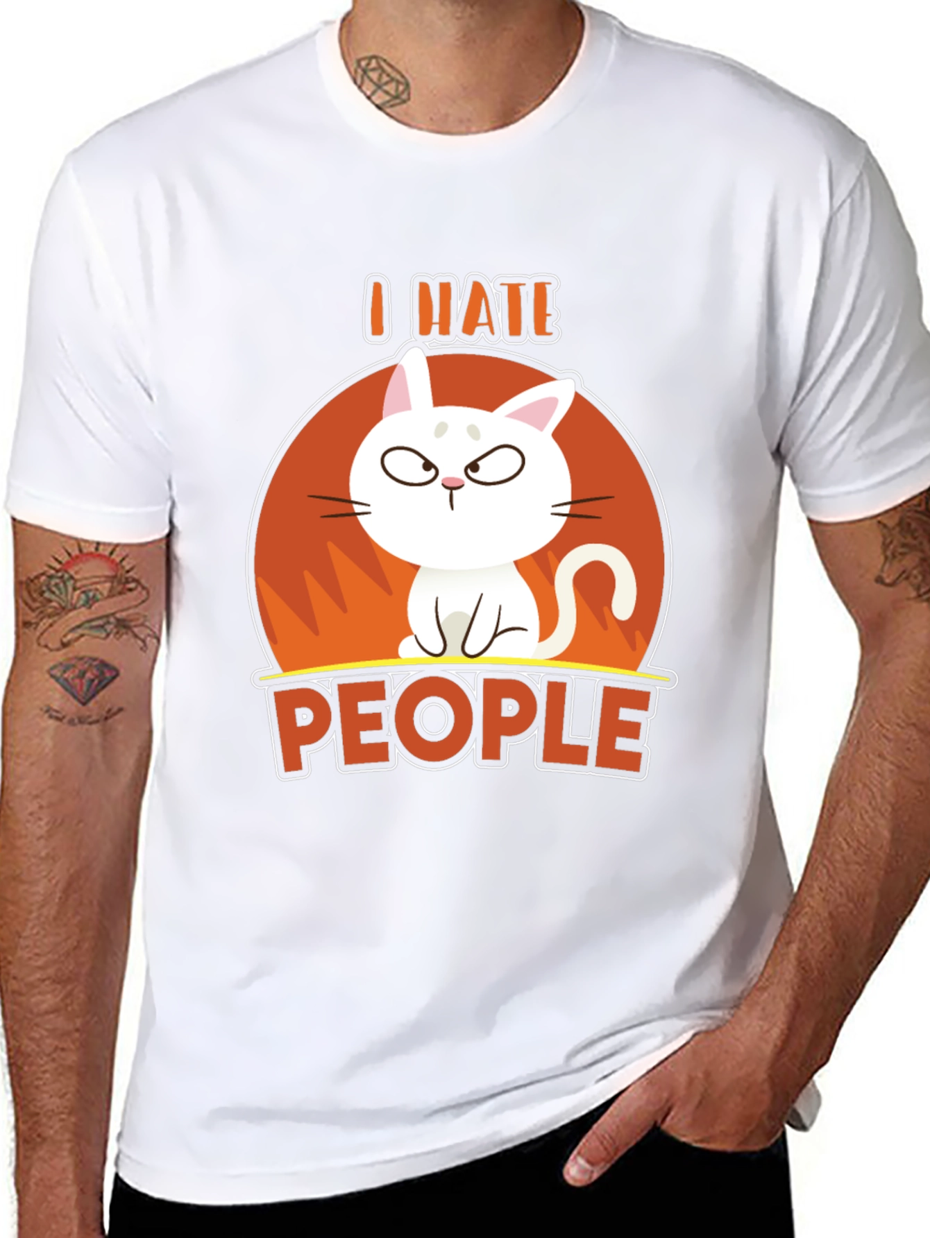 Black I Hate People Cat Graphic T-Shirt view 8