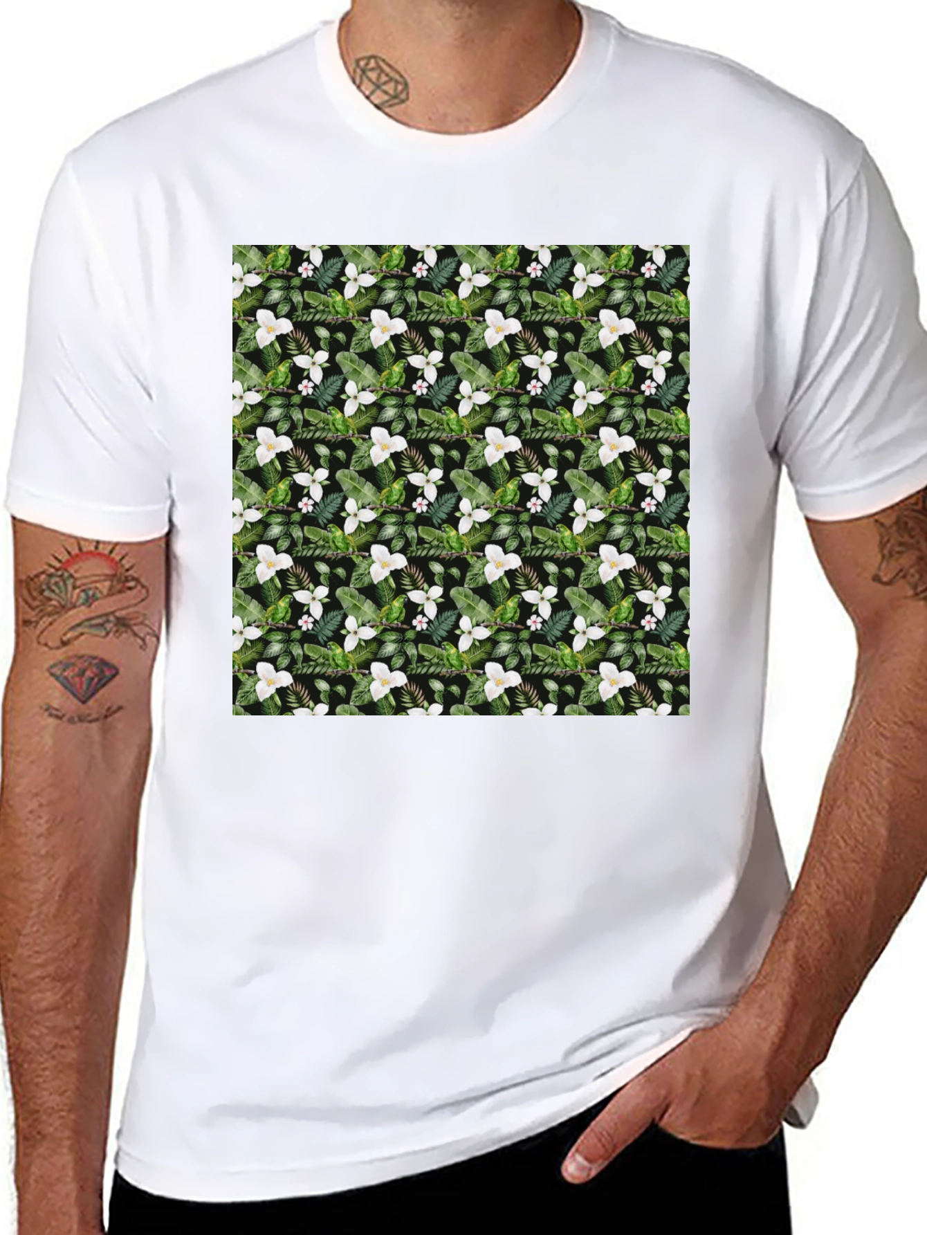 Black Floral Print T-Shirt - Botanical Design view 8