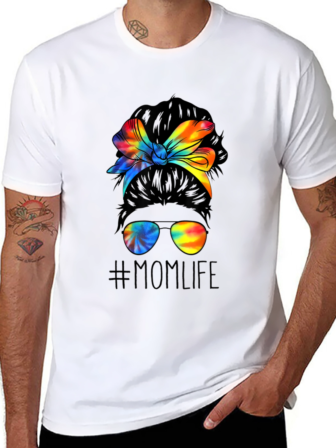 Black Mom Life Tie Dye Messy Bun Graphic Tee view 8