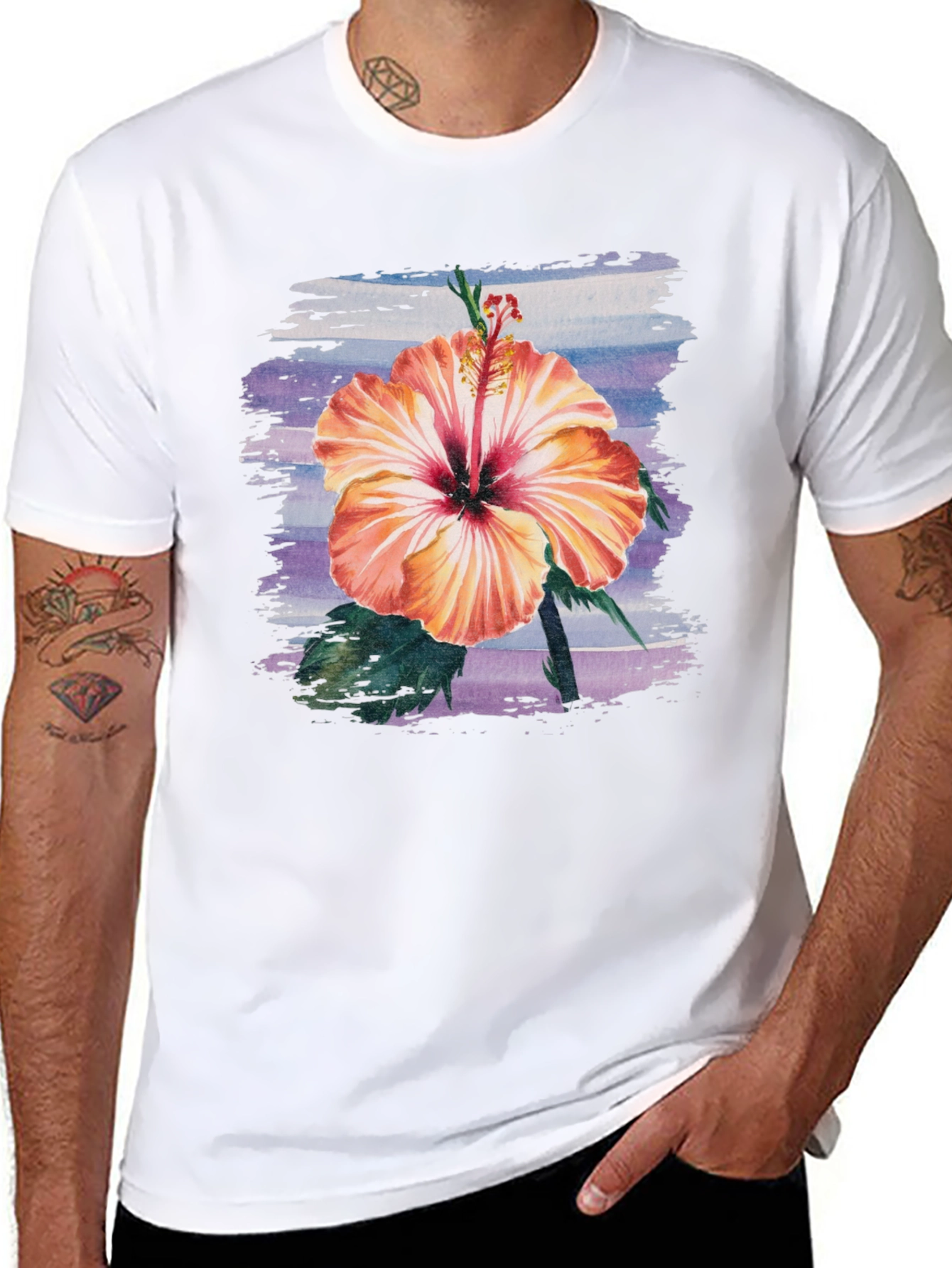 Black Hibiscus Flower Graphic Black T-Shirt view 8