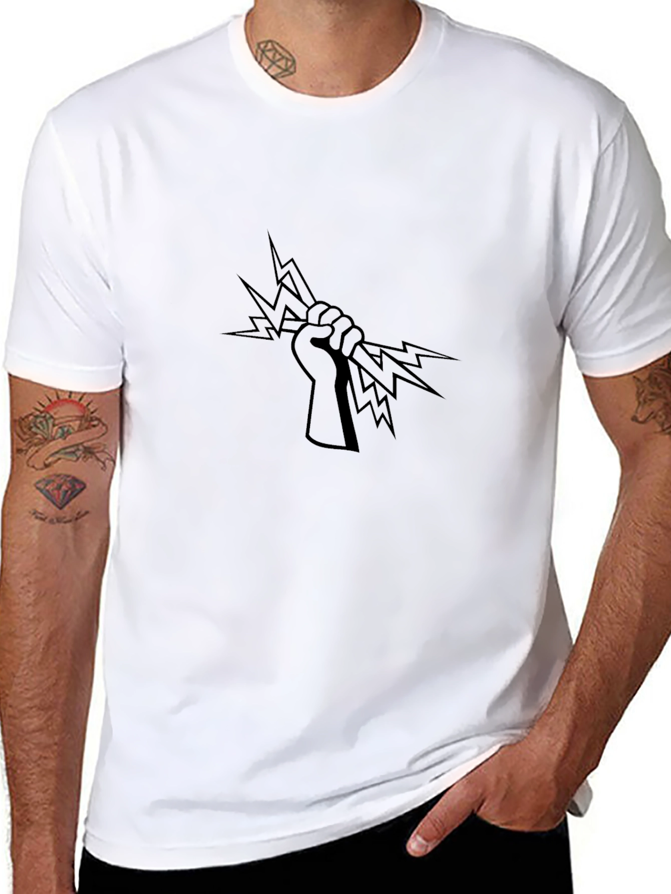 Black Black T-Shirt with Lightning Bolt Graphic view 8