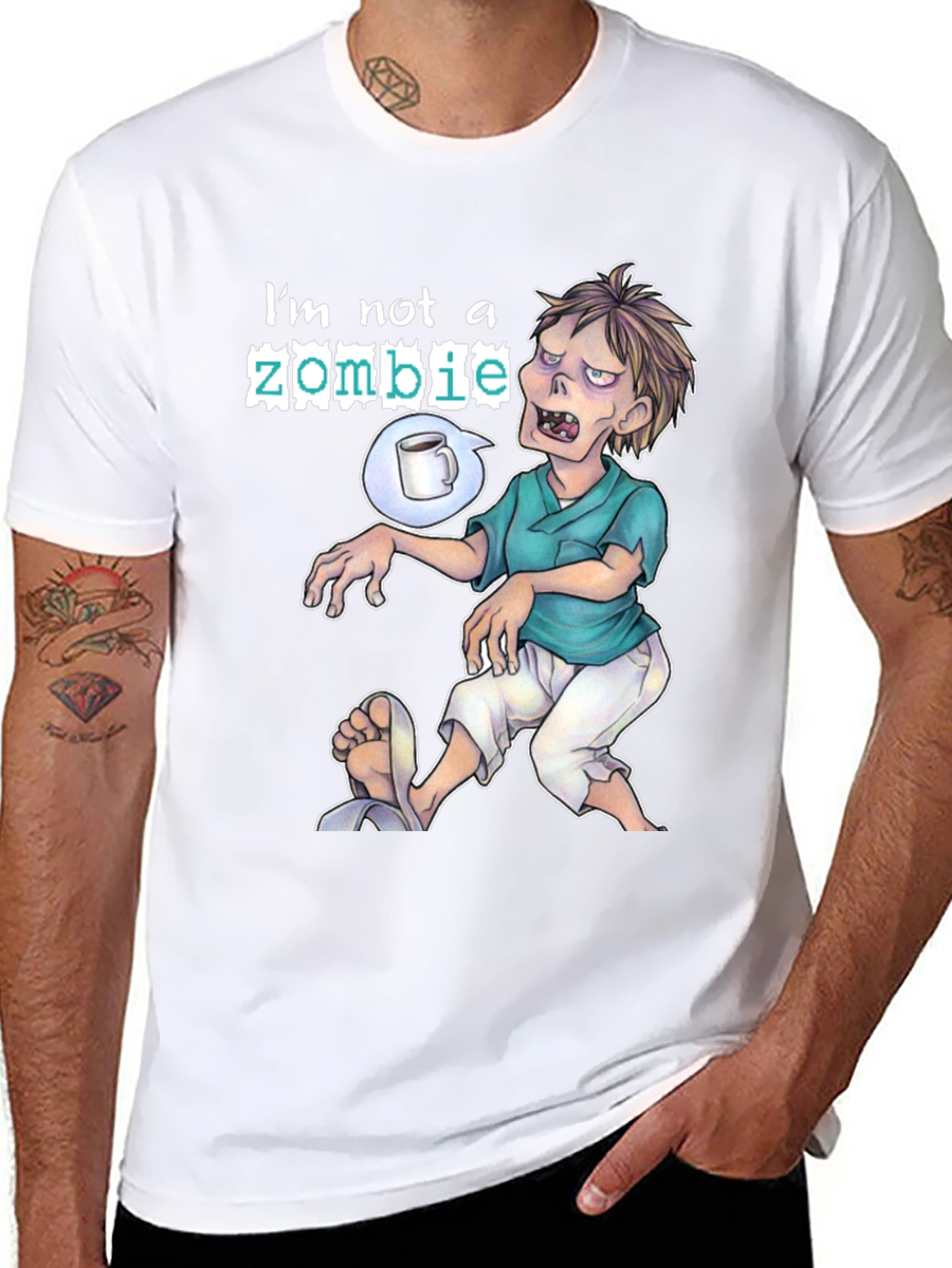 Black I'm Not A Zombie T-Shirt - Coffee Lover Tee view 8