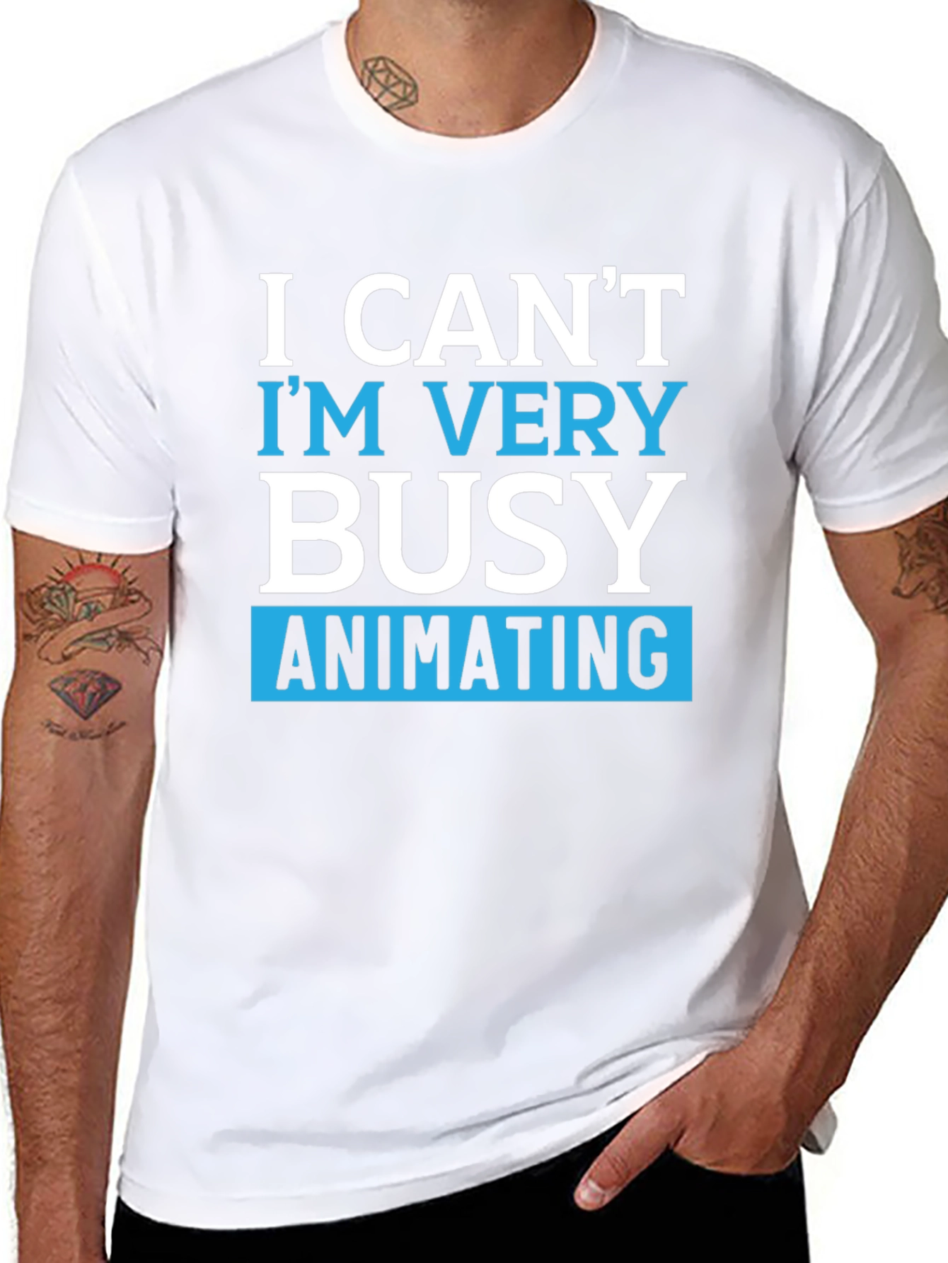 Black Funny Animating T-Shirt - I Can't I'm Very Busy view 8