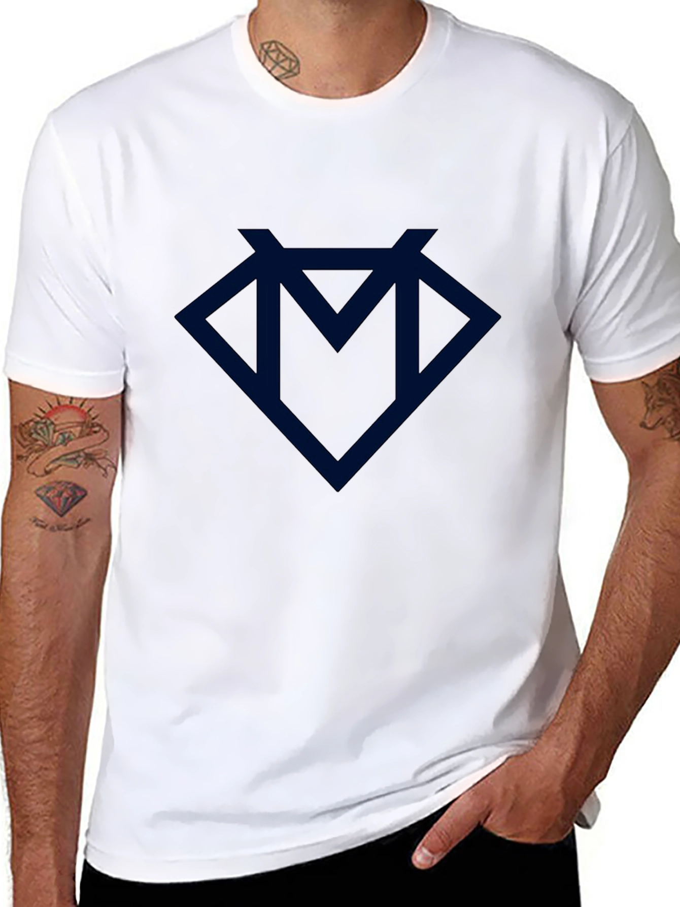 Black Modern Geometric Logo Graphic Tee - Black Cotton Blend view 8