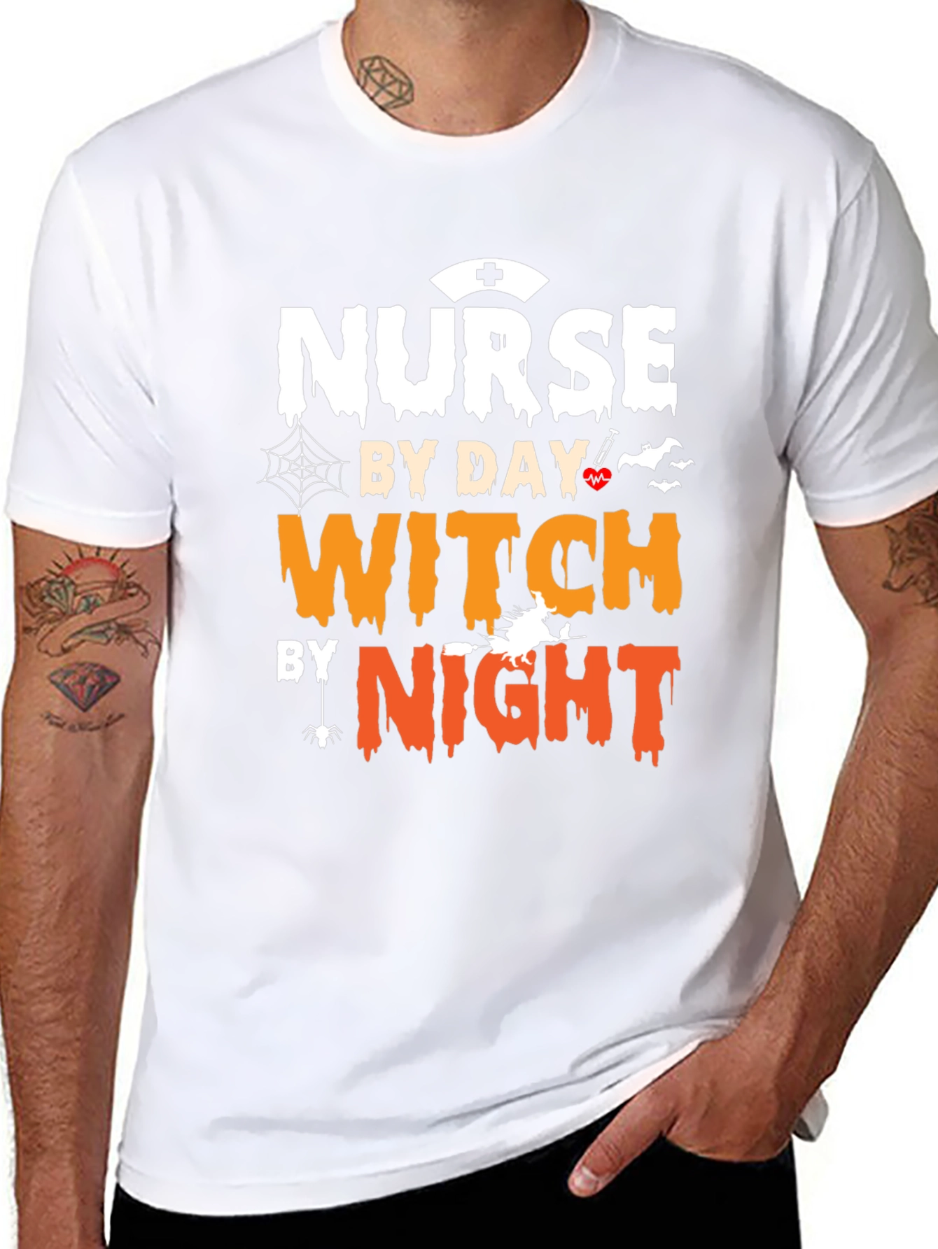 Black Nurse By Day Witch By Night Halloween T-Shirt view 8