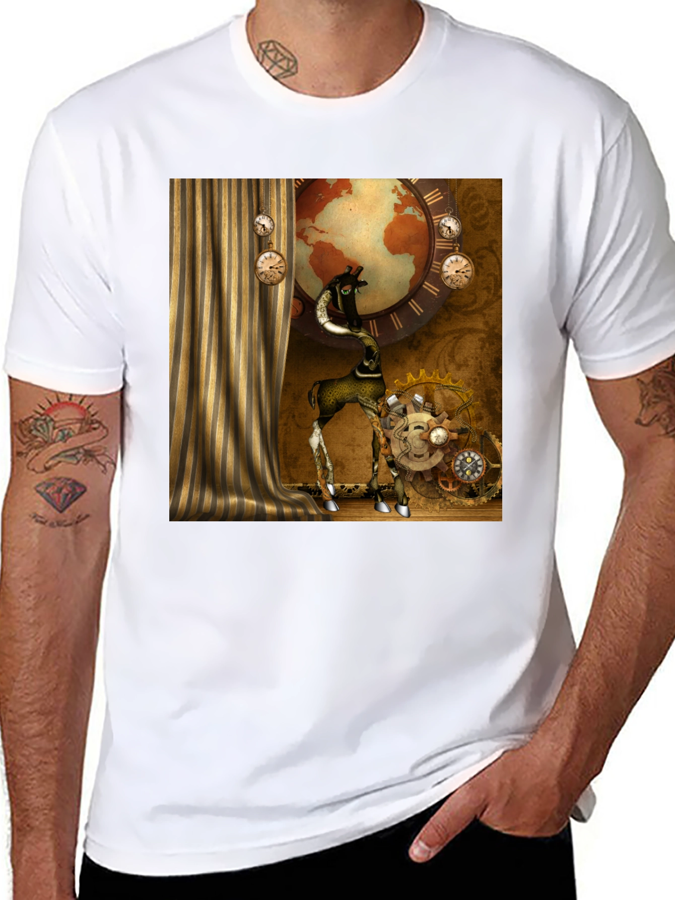 Black Steampunk Giraffe T-Shirt view 8