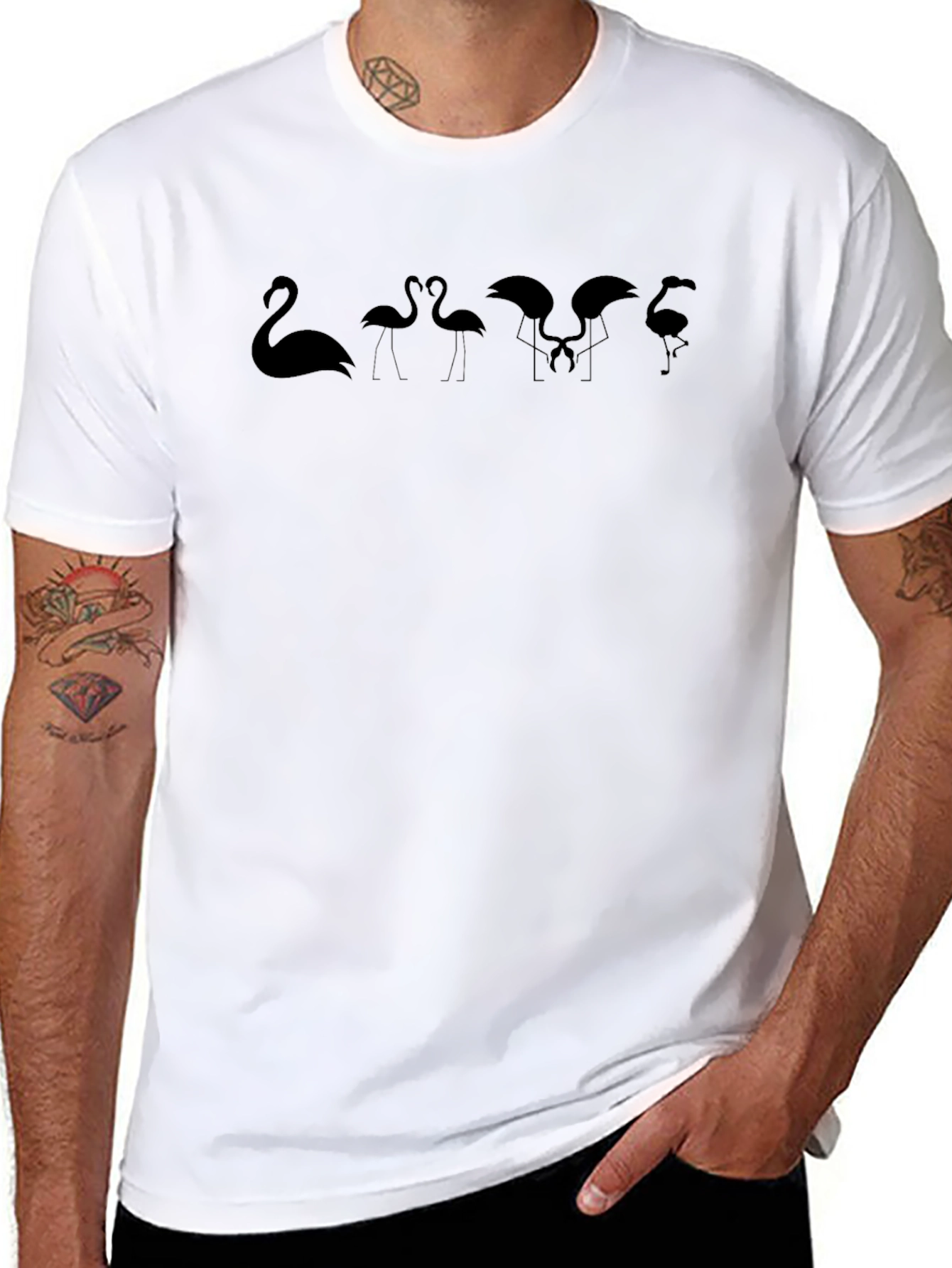 Black Flamingo Silhouette Black T-Shirt view 8