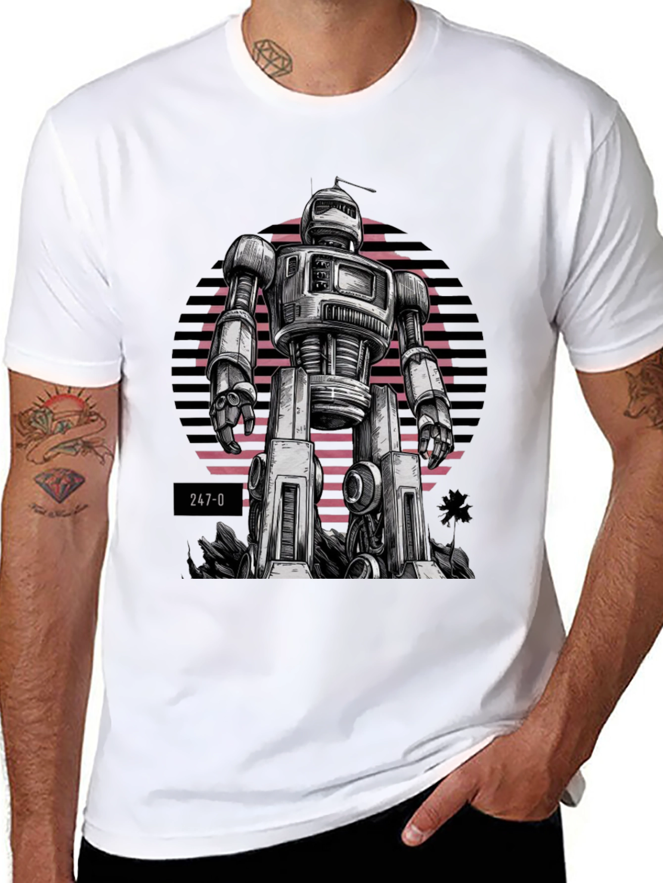 Black Retro Robot Graphic Tee view 8
