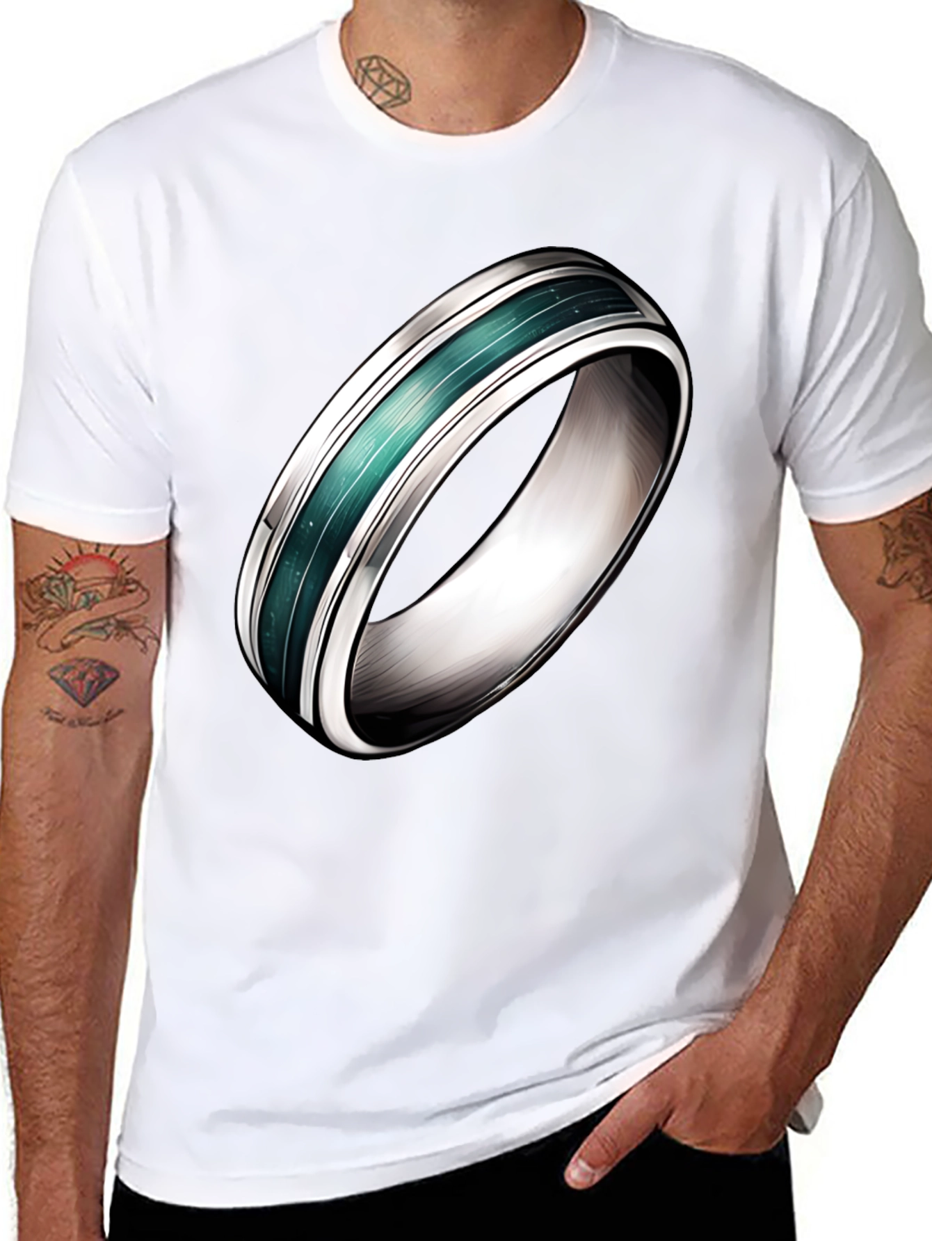 Black Statement Ring Tee - Modern Graphic Design view 8