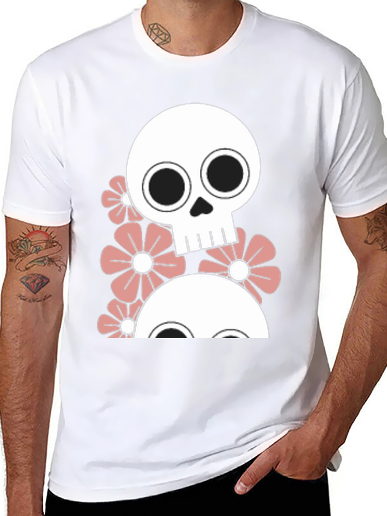 Black Skull & Flower Graphic Tee - Men's Black T-Shirt view 8