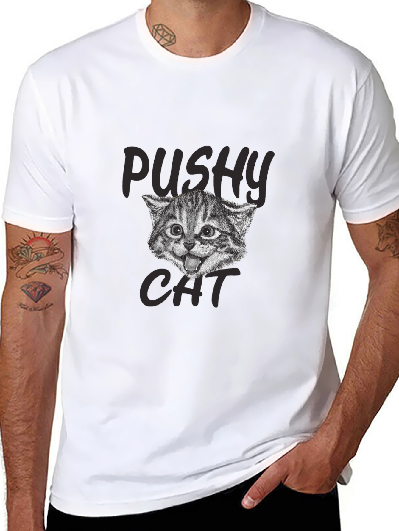 Black Pushy Cat Graphic T-Shirt view 8