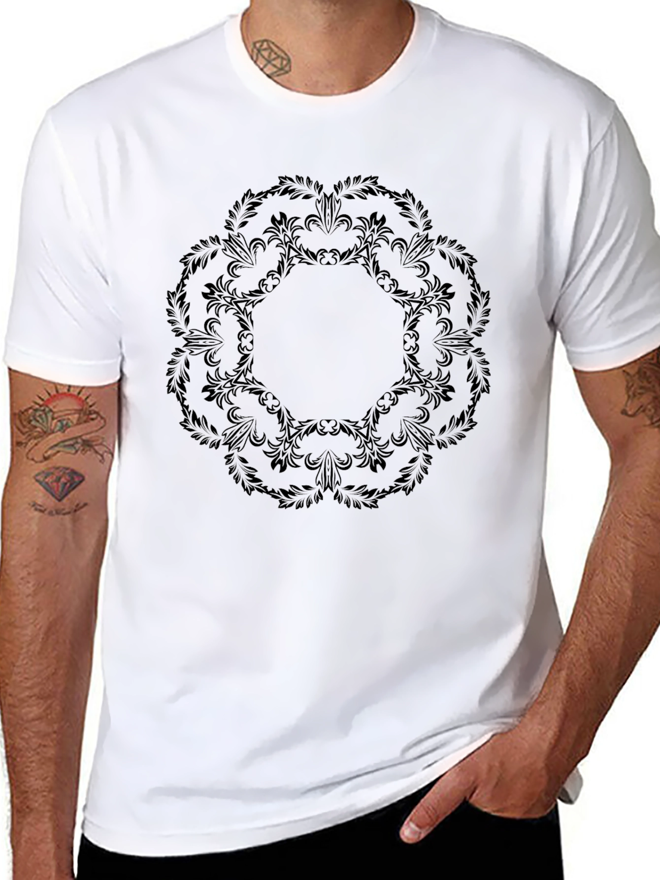 Black Black Floral Mandala Graphic Tee - Stylish Men's Casual Wear view 8