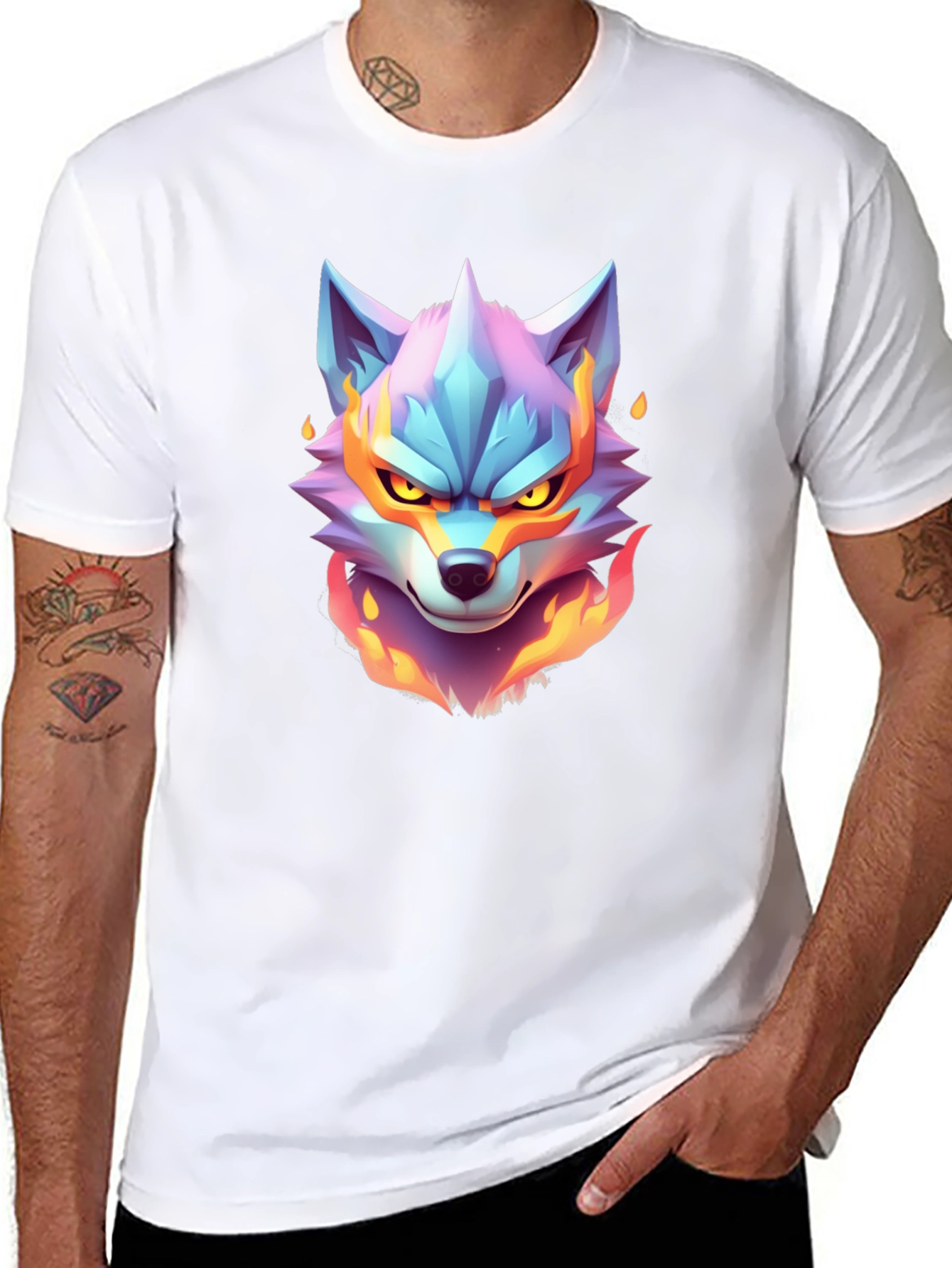 Black Fiery Wolf Graphic Tee - Cool Animal Design view 8