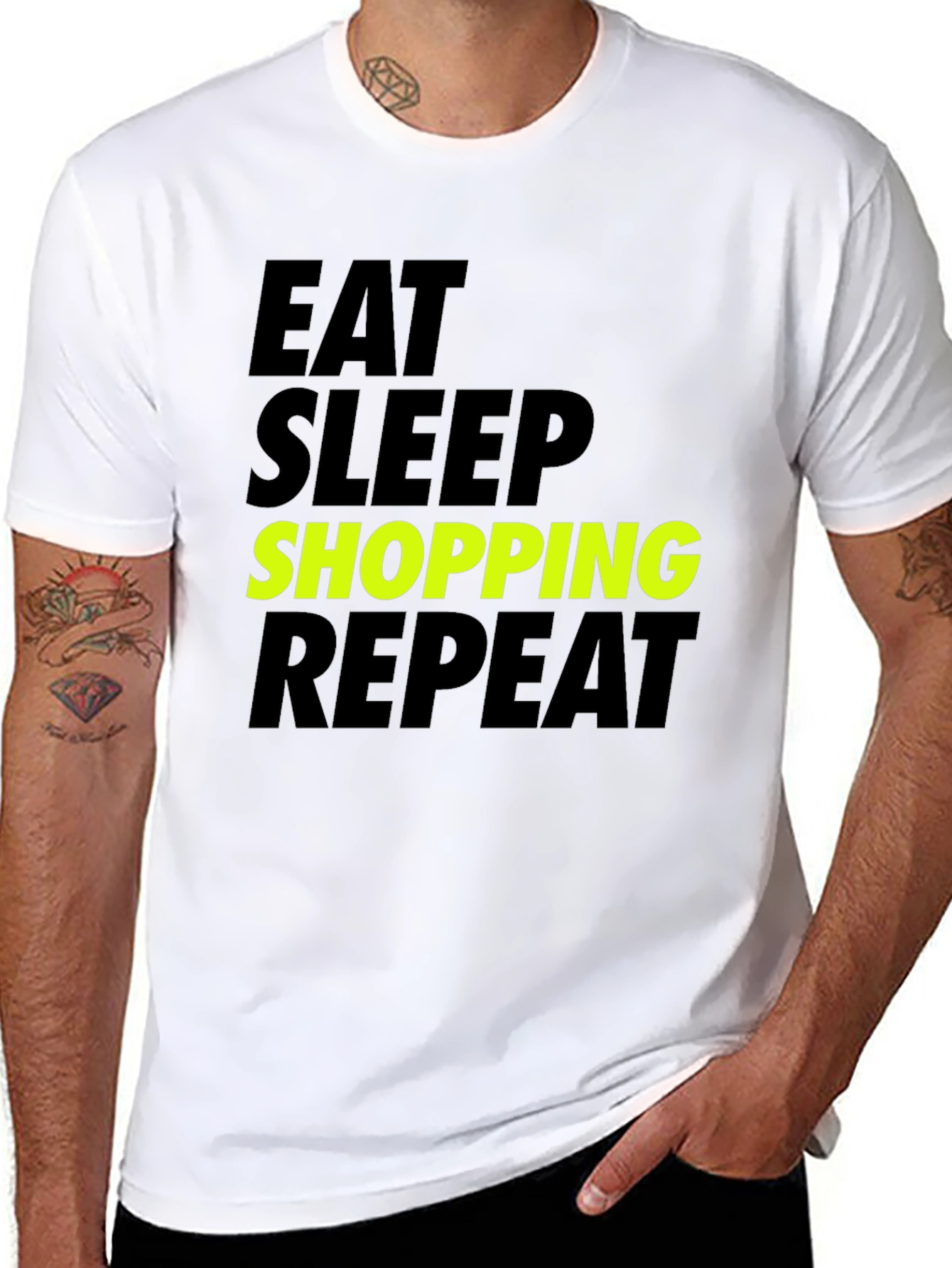 Black Eat Sleep Shopping Repeat T-Shirt - Black Cotton Tee view 8