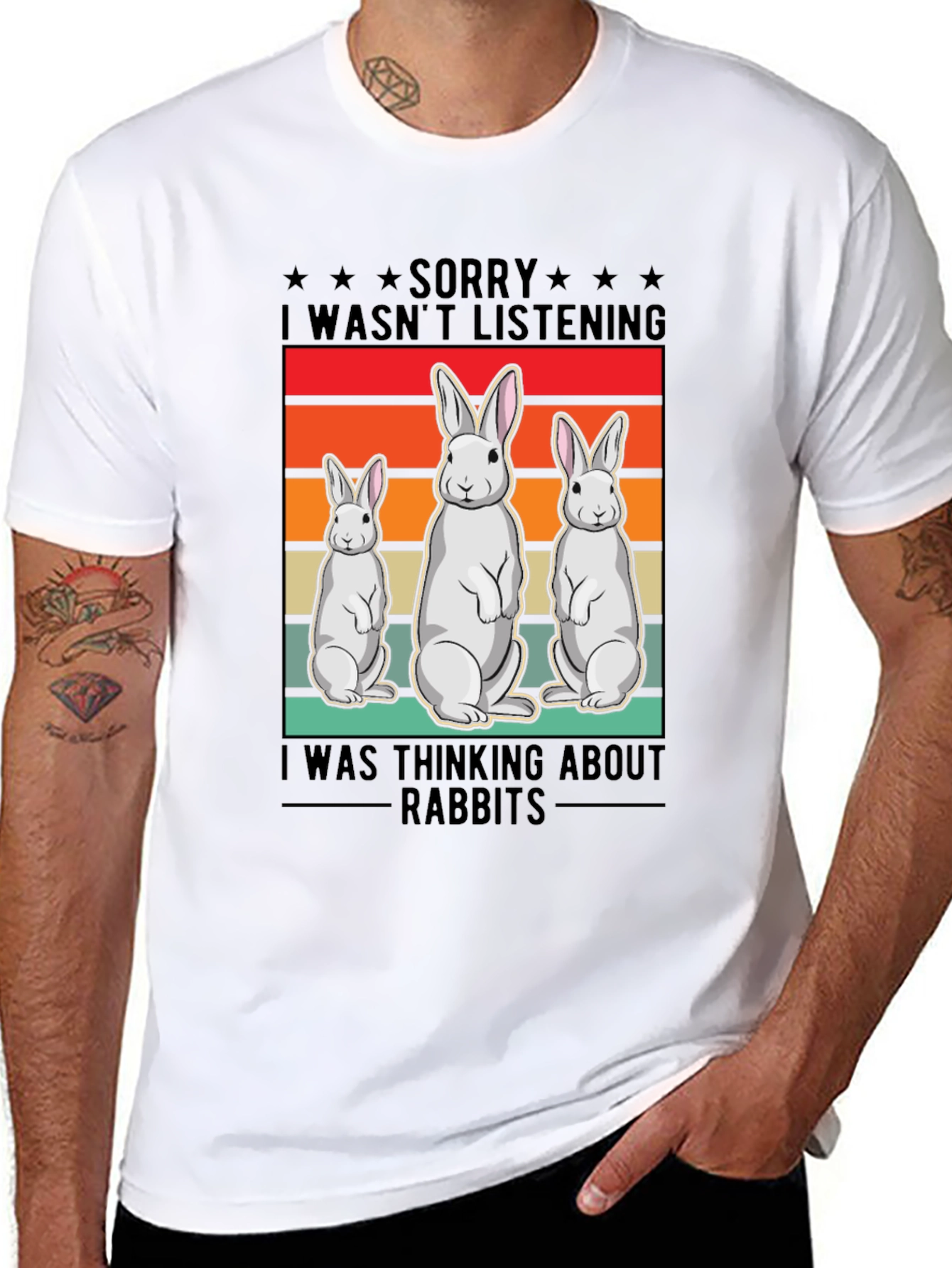 Black Funny Rabbit T-Shirt: "Sorry, Thinking About Rabbits" view 8