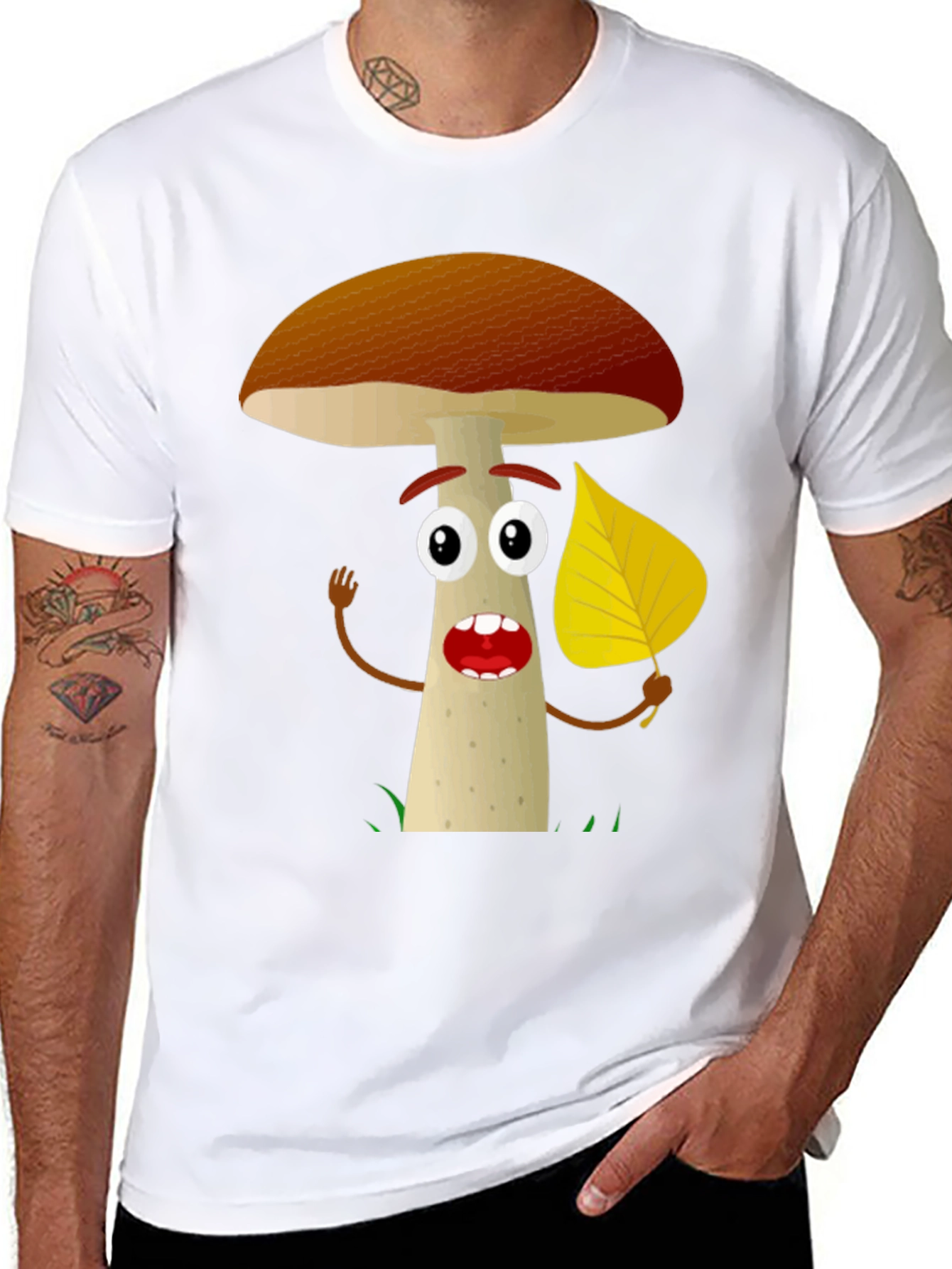 Black Cartoon Mushroom T-Shirt - Funny Nature Tee view 8