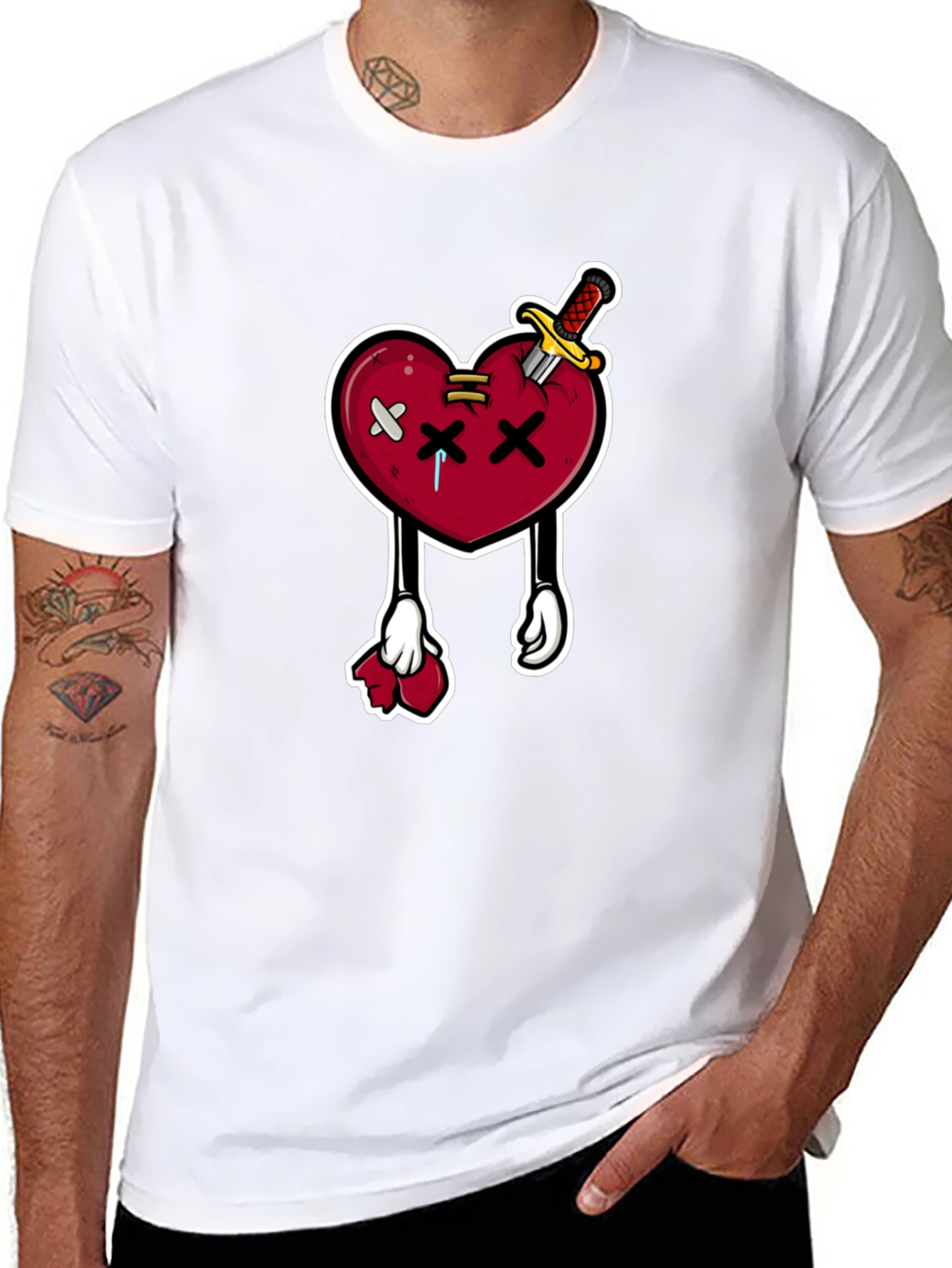 Black Cartoon Heart with Knife T-Shirt view 8